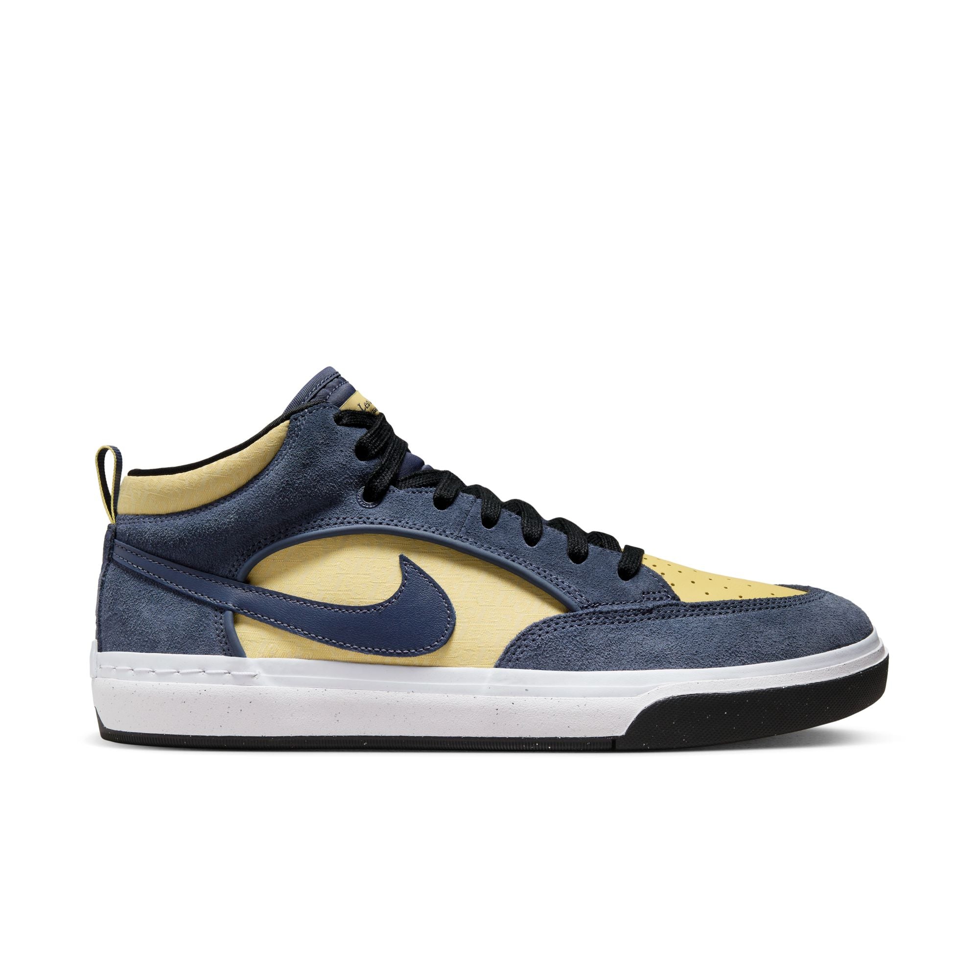 Mid top Nike SB Leo Baker skate shoes, in yellow and blue colourway, with white and black sole.