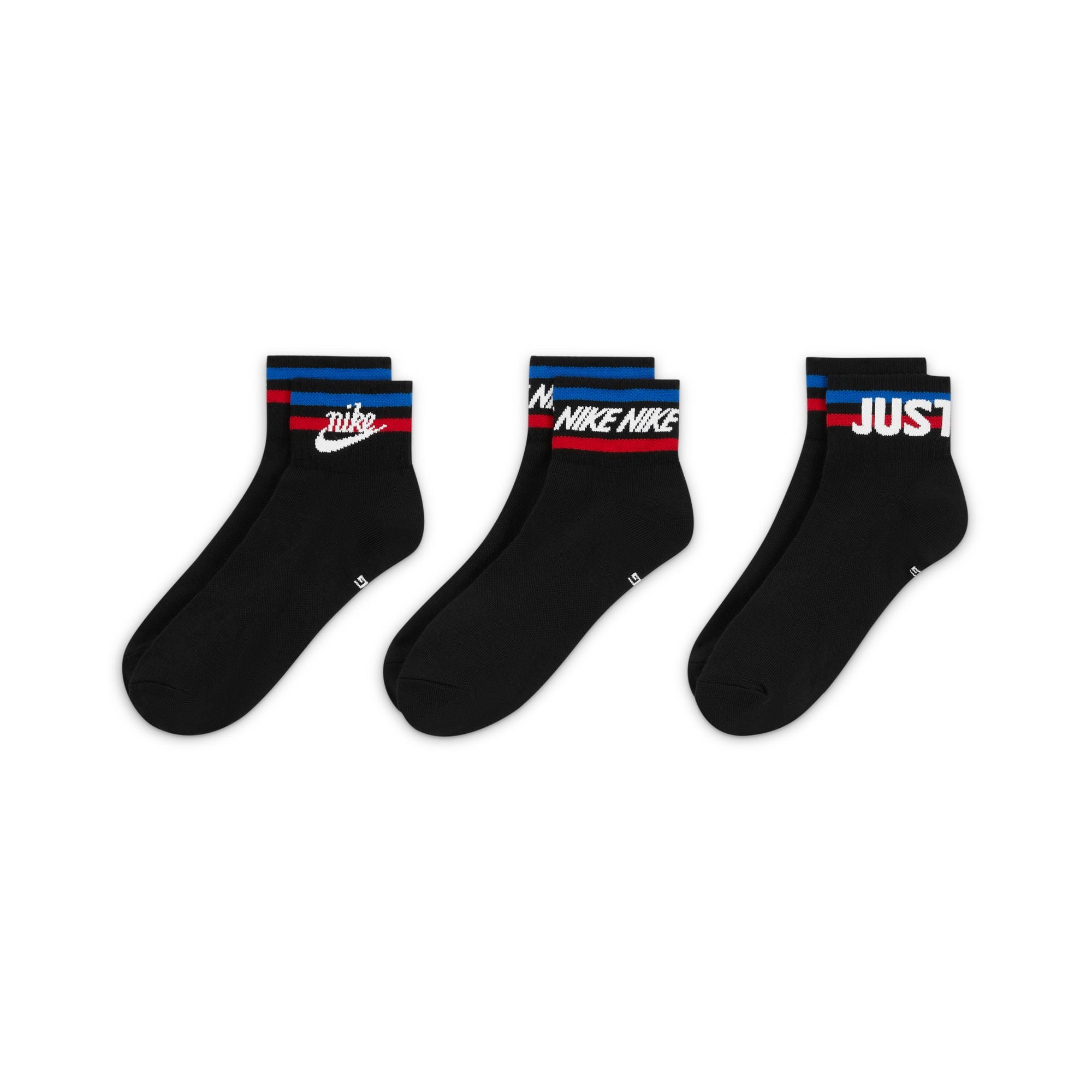 Nike Everyday Essential 3 Pack Ankle Socks - Black/White/Game Royal/University Red