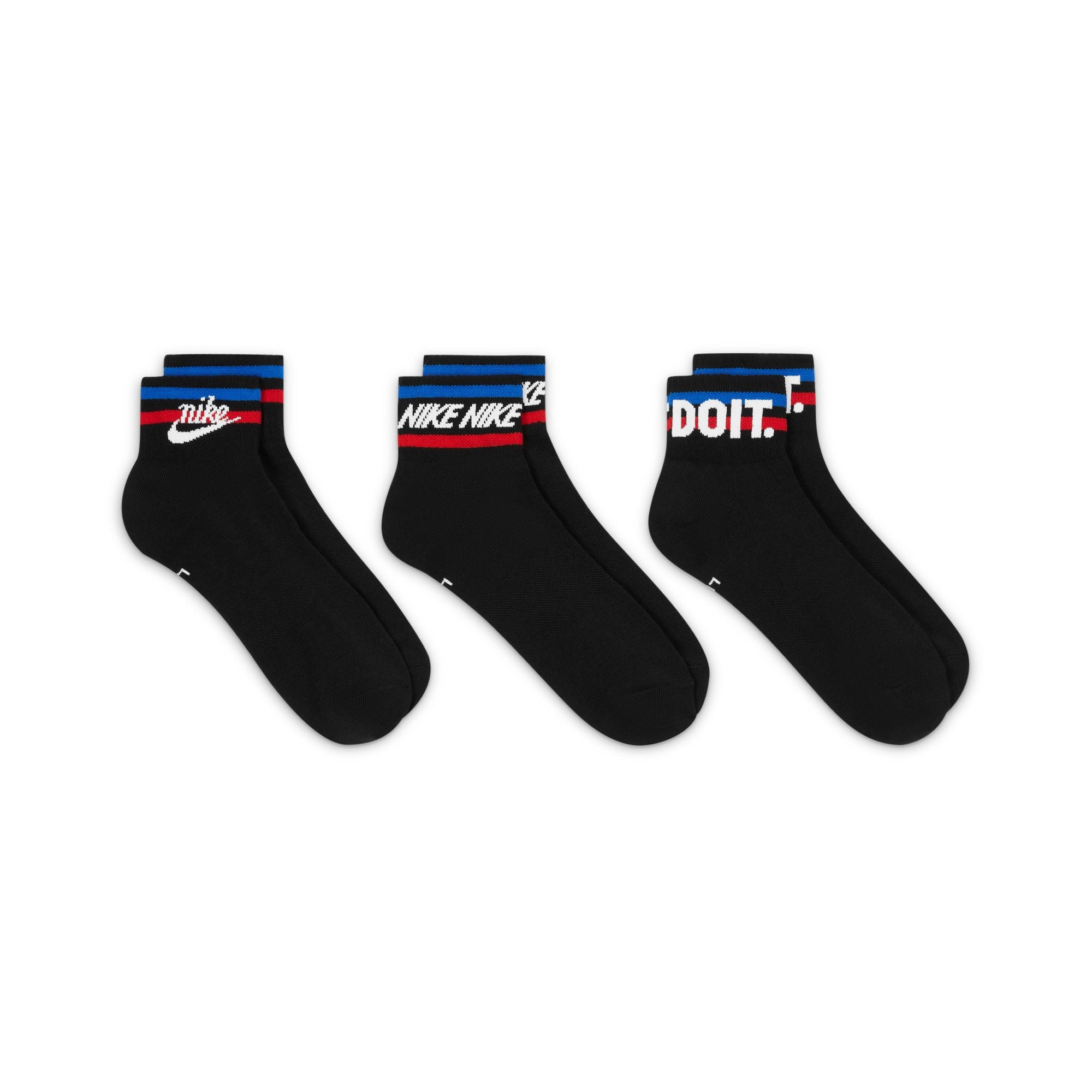 Nike Everyday Essential 3 Pack Ankle Socks - Black/White/Game Royal/University Red