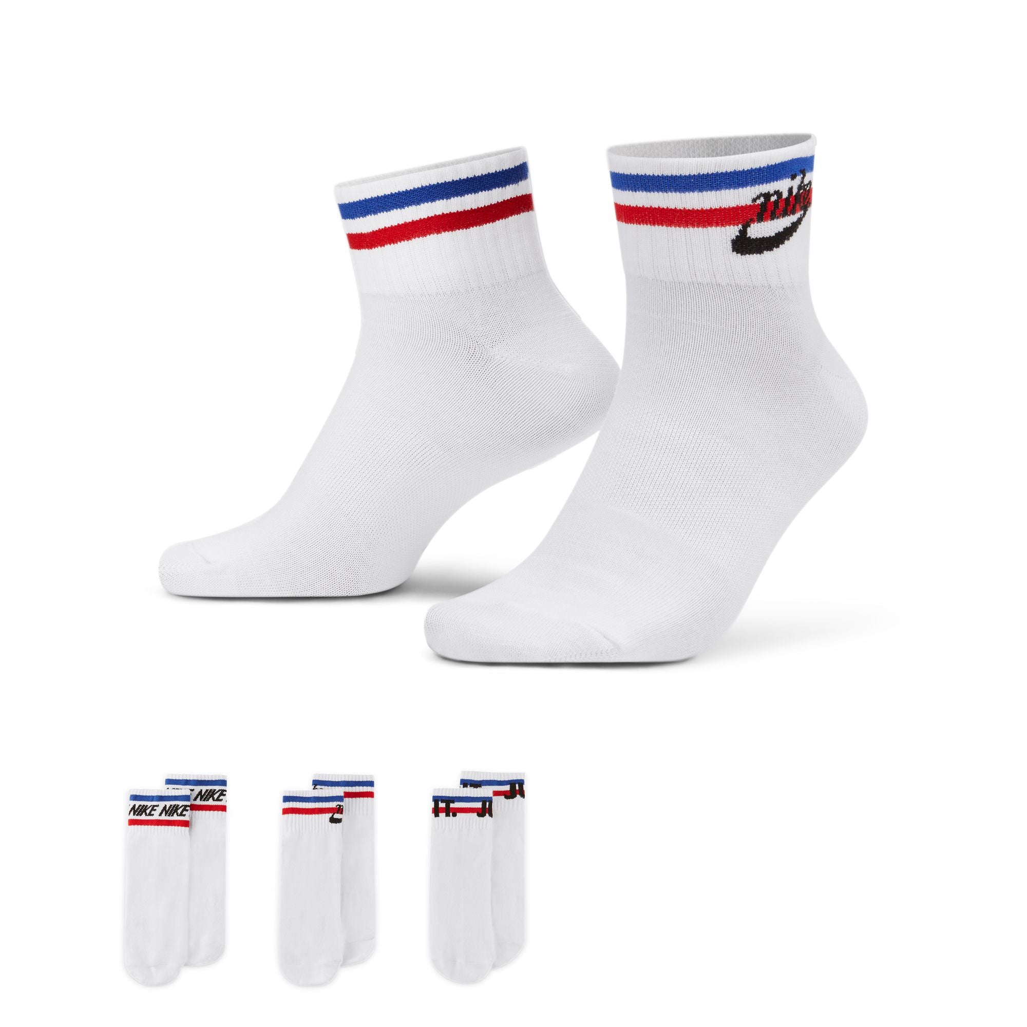 Nike Everyday Essential 3 Pack Ankle Socks White Black Game Royal University Red Medium