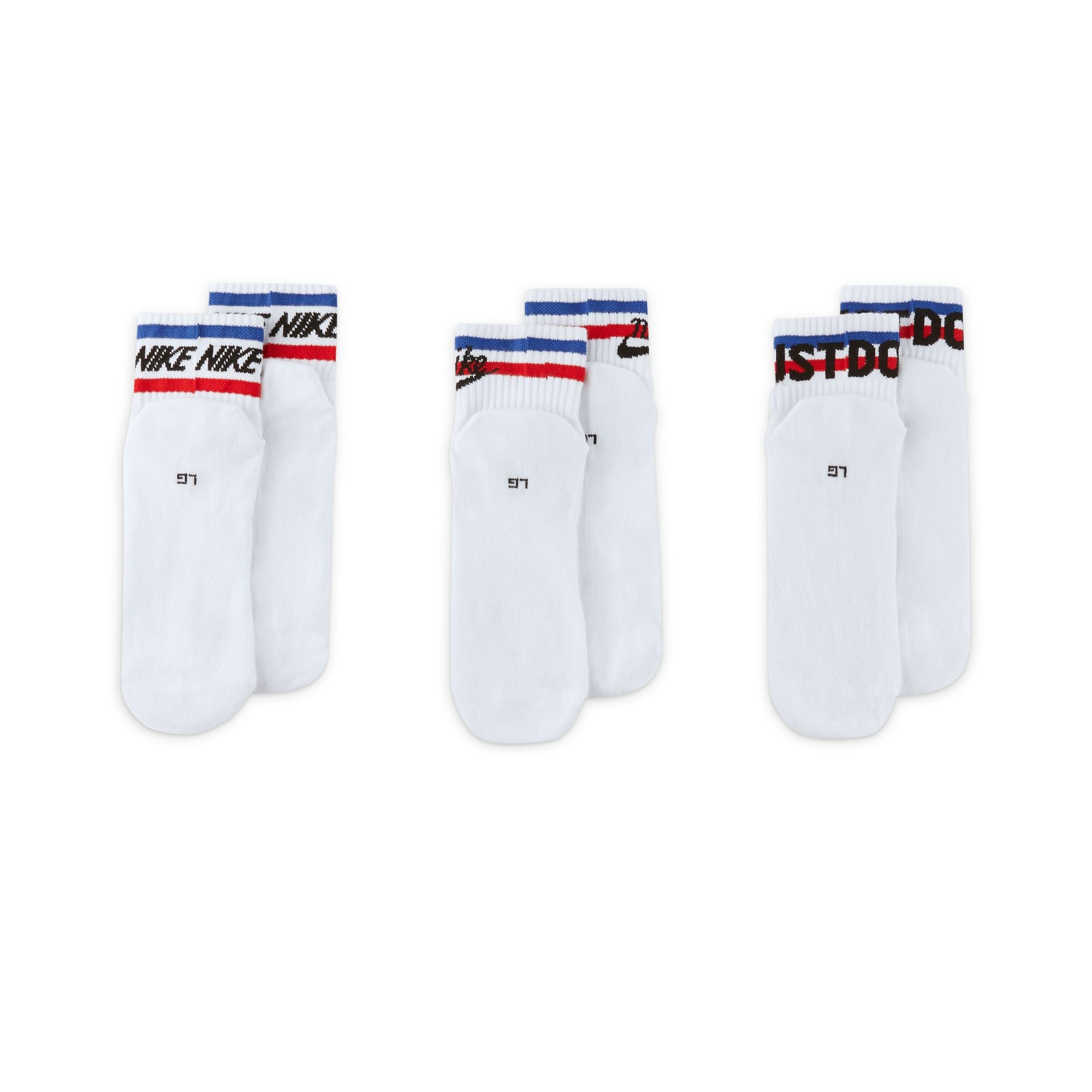 Nike Everyday Essential 3 Pack Ankle Socks - White/Black/Game Royal/University Red