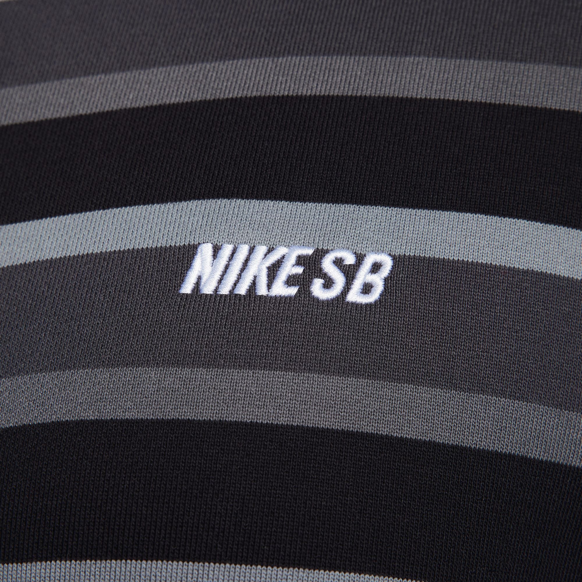 Black and grey striped full zip nike sb hoodie with white nike sb logo on chest. Free uk shipping over £50
