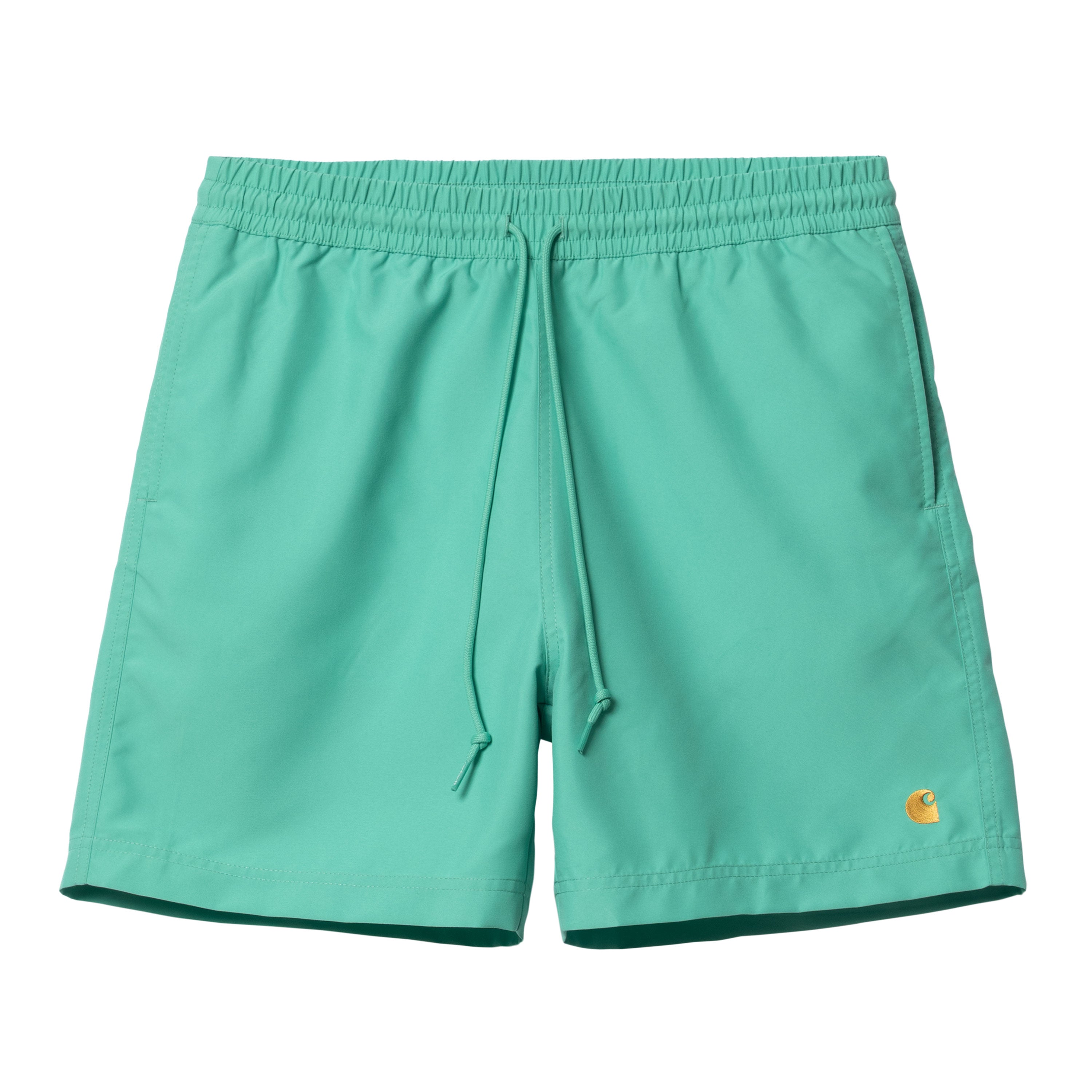 Teal Carhartt swim shorts with adjustable drawstrings and embroidered logo. Free UK shipping on orders over £50.