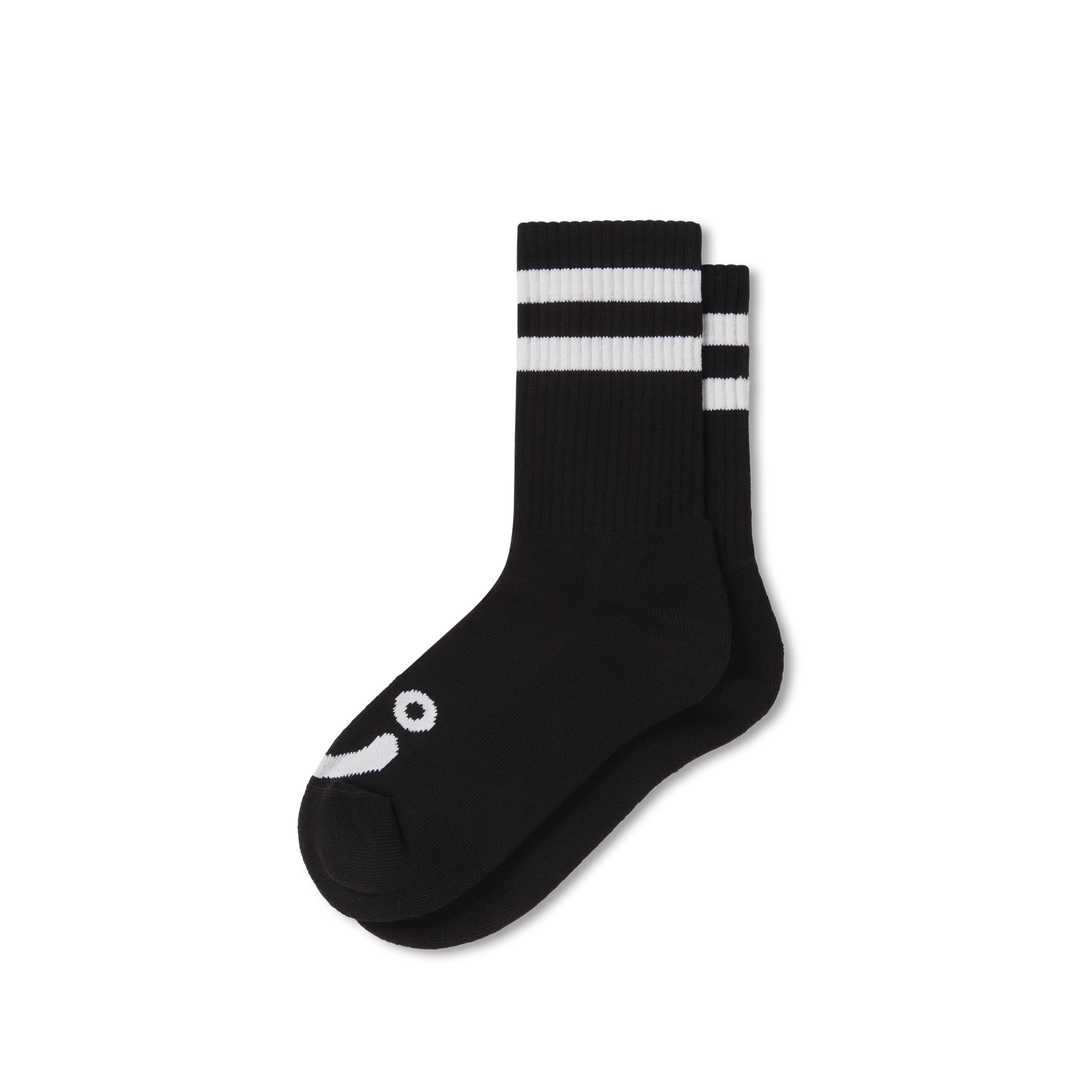 Black polar rib socks with white stripes and smiling and frowning face logos. Free delivery on items over £50