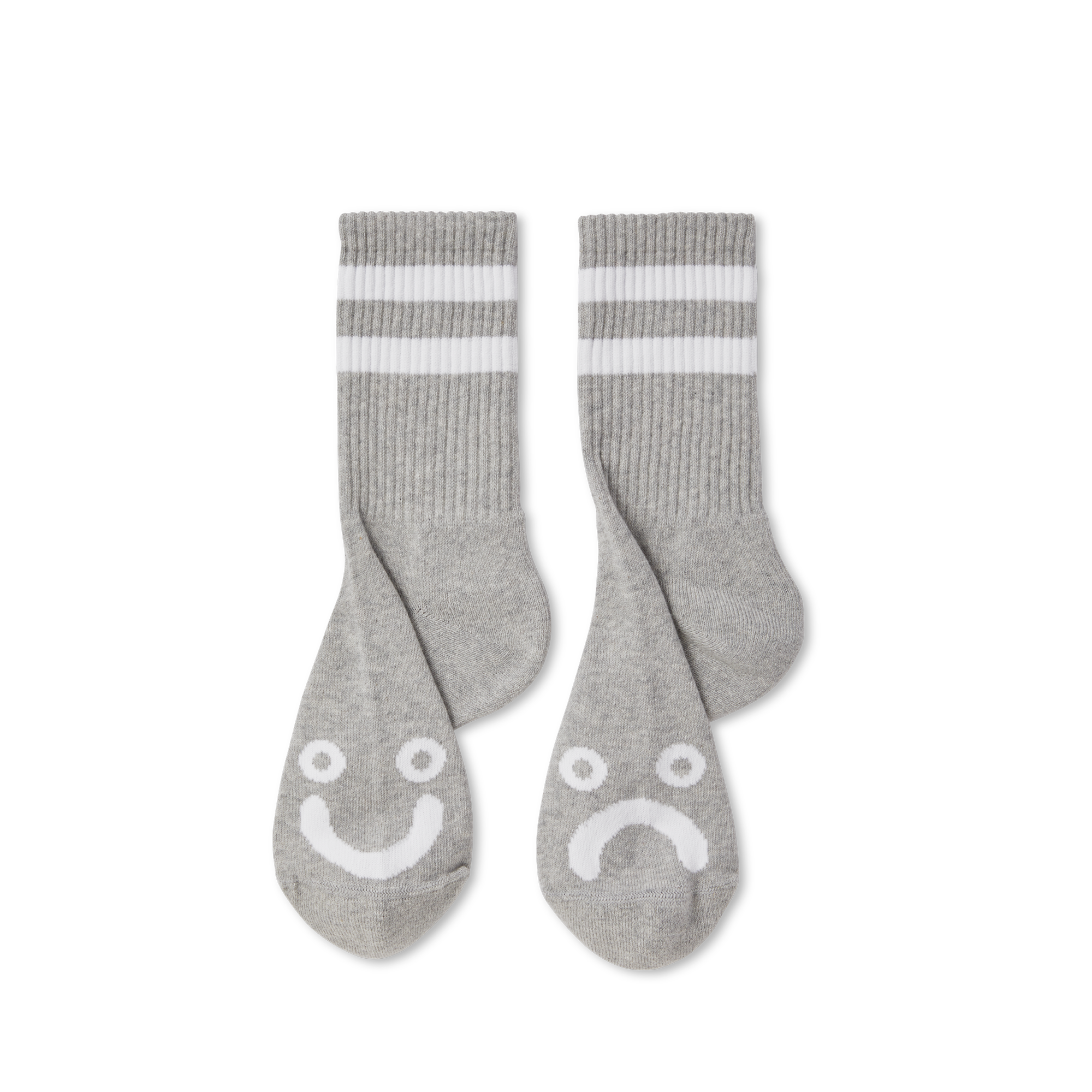 Grey polar rib socks with white stripes and smiling and frowning face logos. Free delivery on items over £50