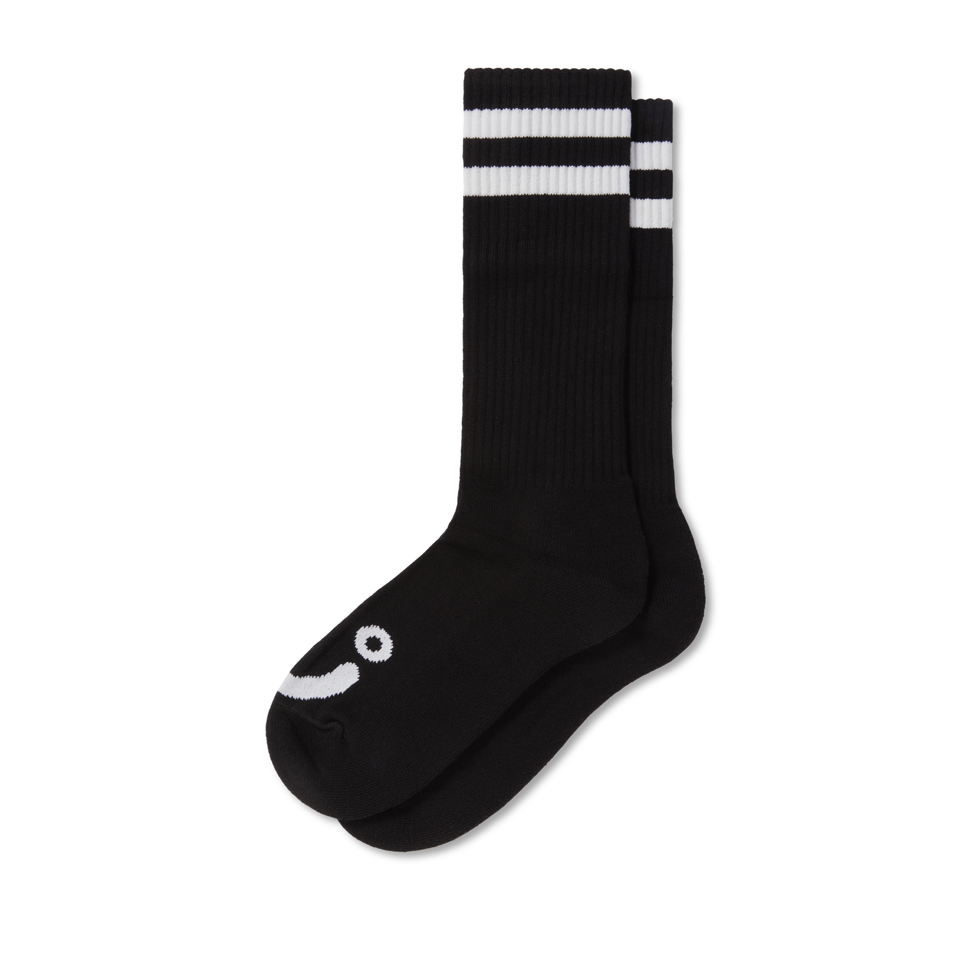 Black polar rib socks with white stripes and smiling and frowning face logos. Free delivery on items over £50