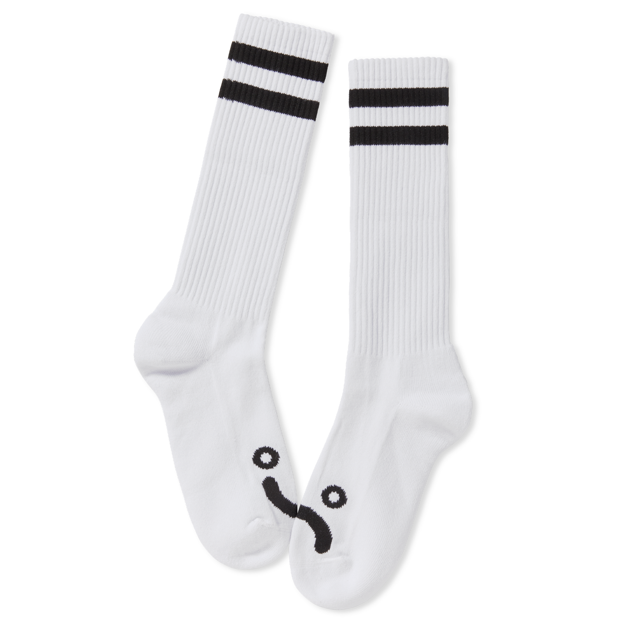 White polar rib socks with black stripes and smiling and frowning face logos. Free delivery on items over £50