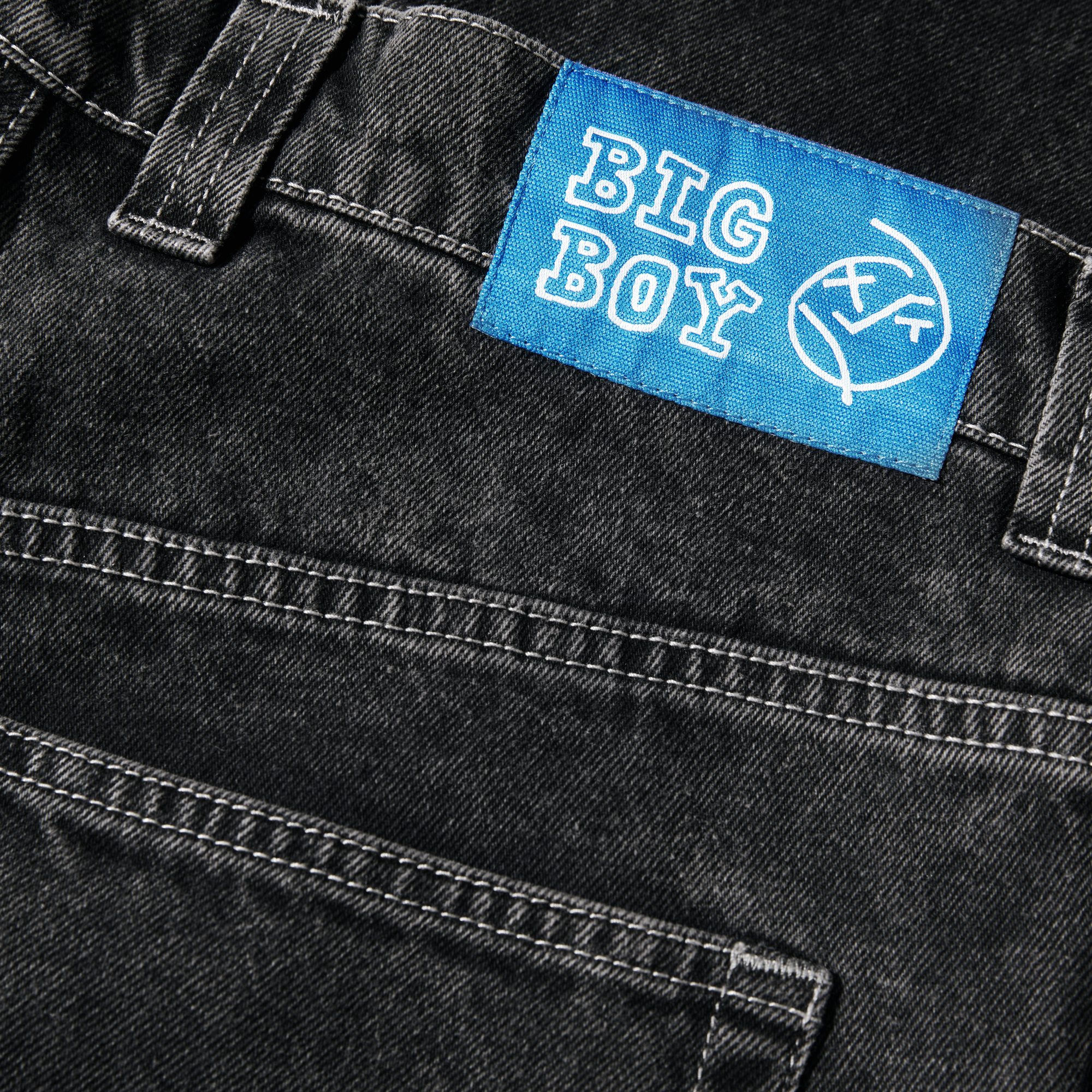 Black polar big boy denim baggy jeans with silver contrast stitching and a blue  tab on back. Free uk shipping on orders over £50