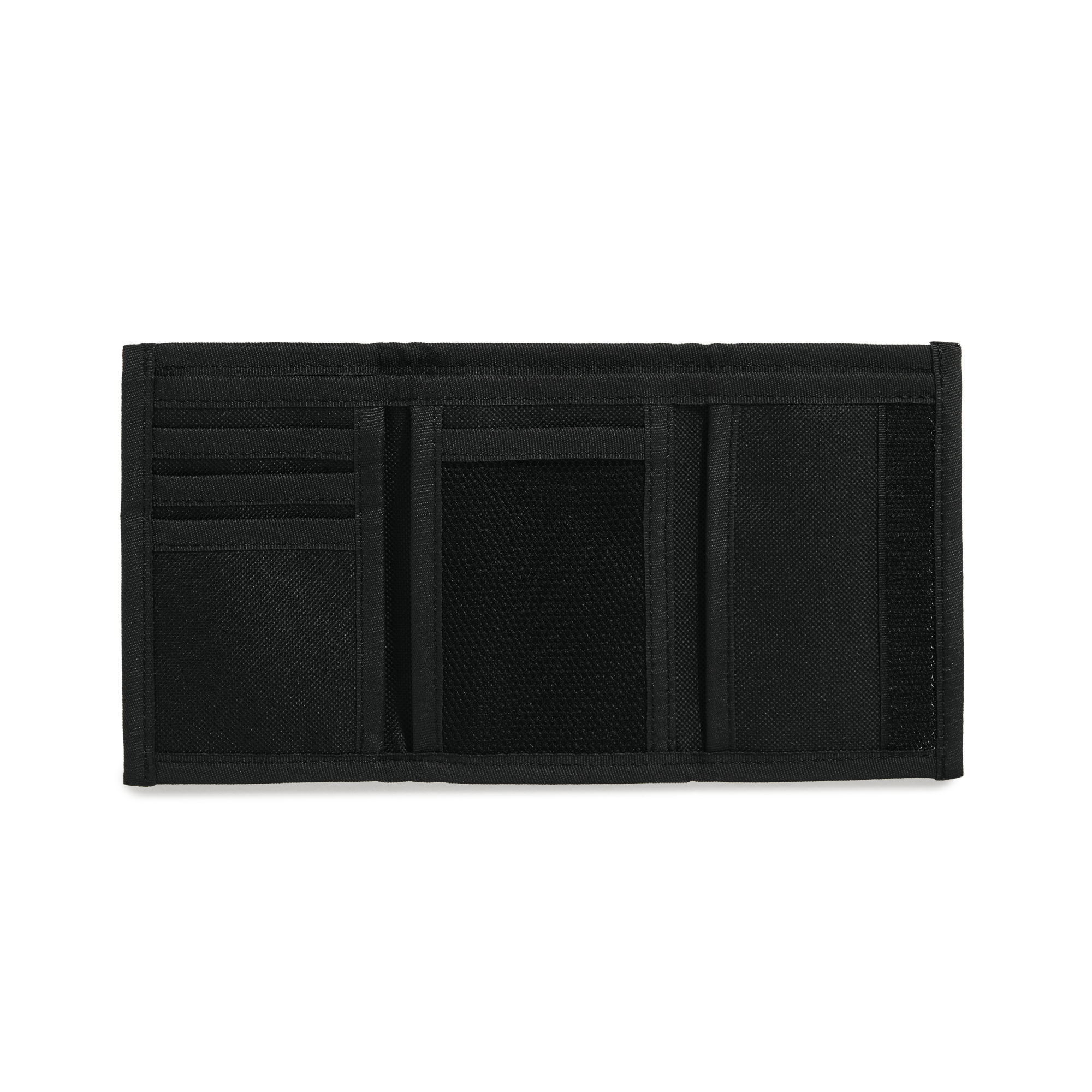 Black polar velcro wallet with grey logo on front. Card and cash pockets inside. Free uk shipping on orders over £50