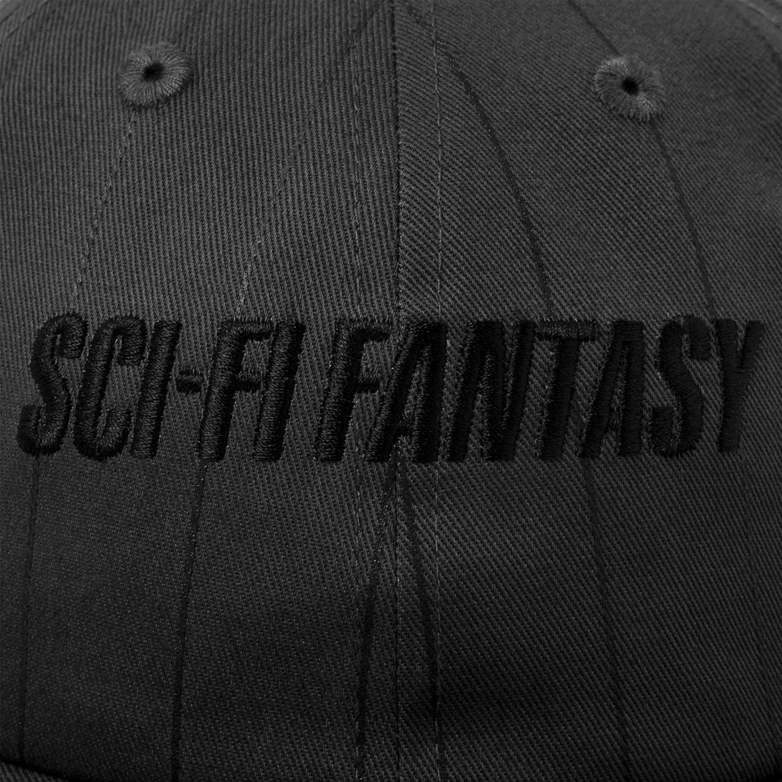 Dark grey sci fi fantasy six panel cap with black logo on front. Free uk shipping on orders over £50