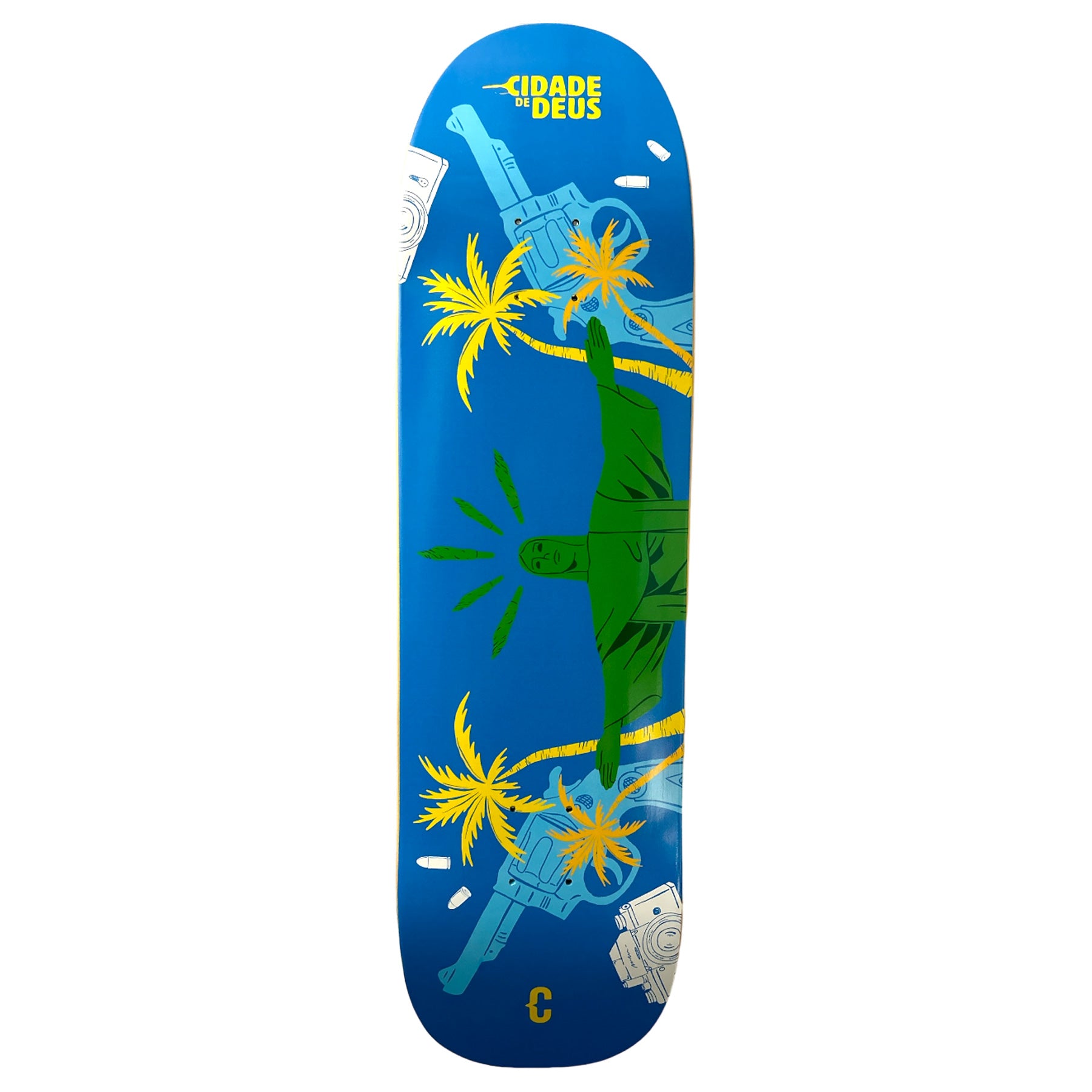 Clown skateboards allcity deck in blue with a city of god film inspired graphic. Free uk shipping over £50