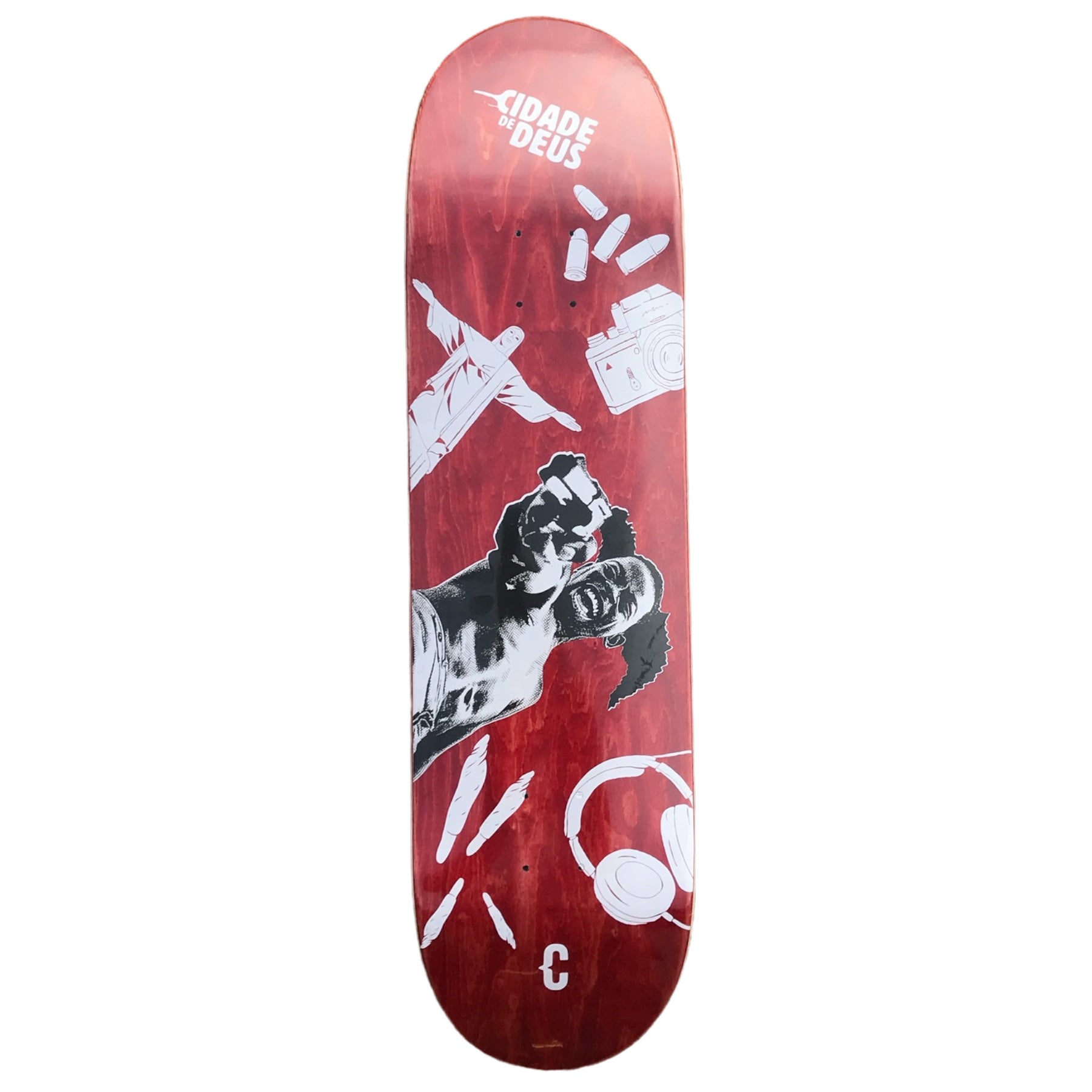 Clown skateboards allcity deck in red with a city of god film inspired graphic. Free uk shipping over £50