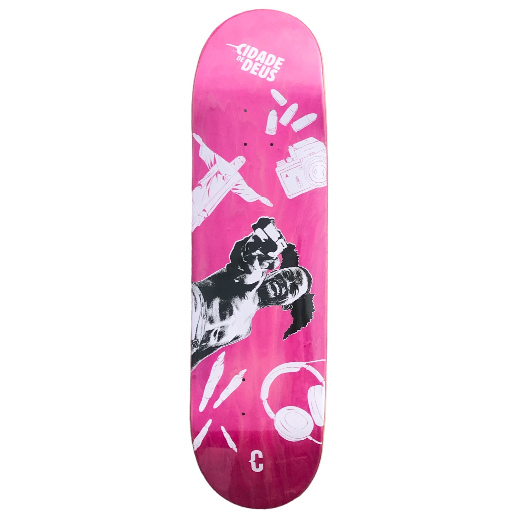 Clown skateboards allcity deck in pink with a city of god film inspired graphic. Free uk shipping over £50