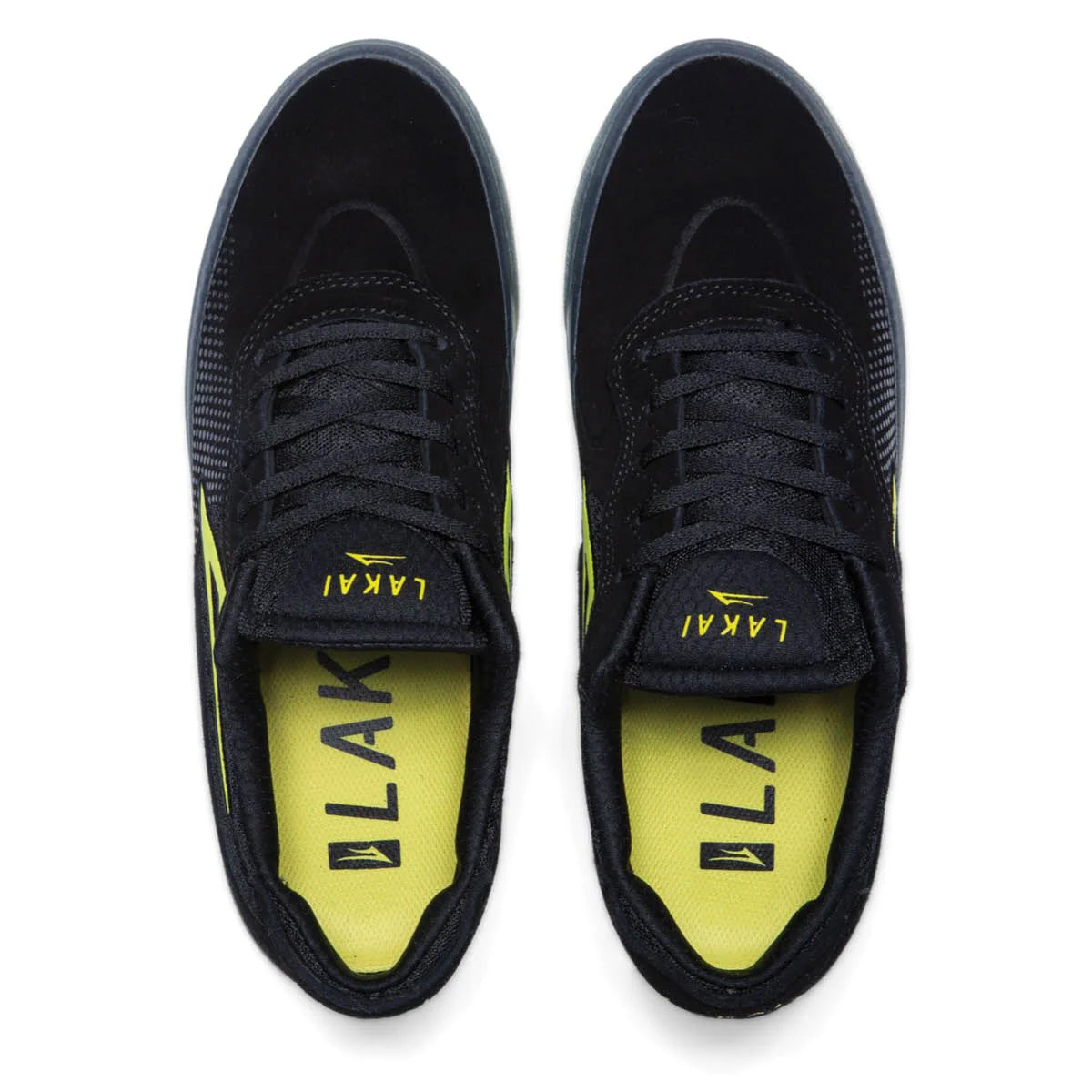 Black and neon green suede skateboarding shoes from Lakai. Pay by Klarna or Clearpay.