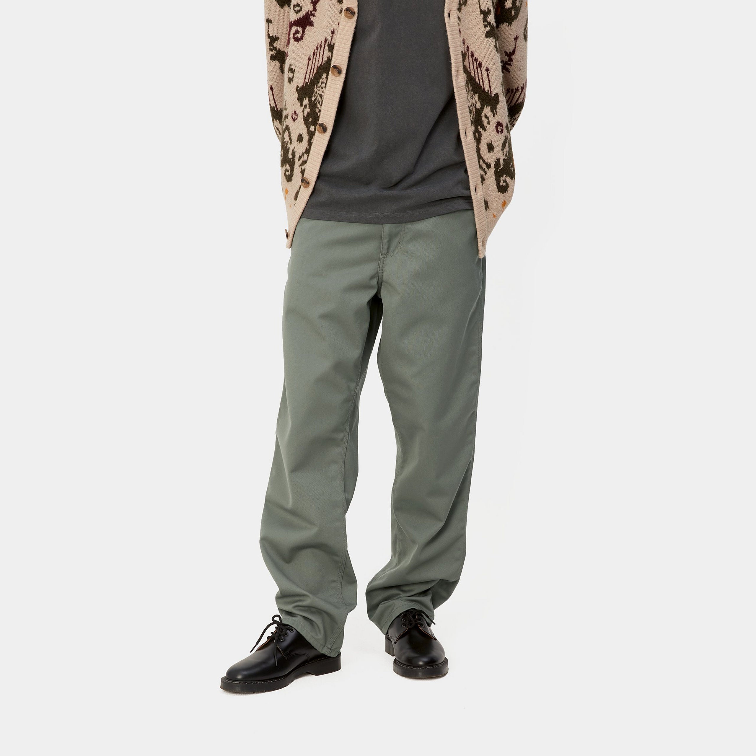 Light green Carhartt Simple pants with woven logo on the back pocket. Free UK shipping on orders over £50.