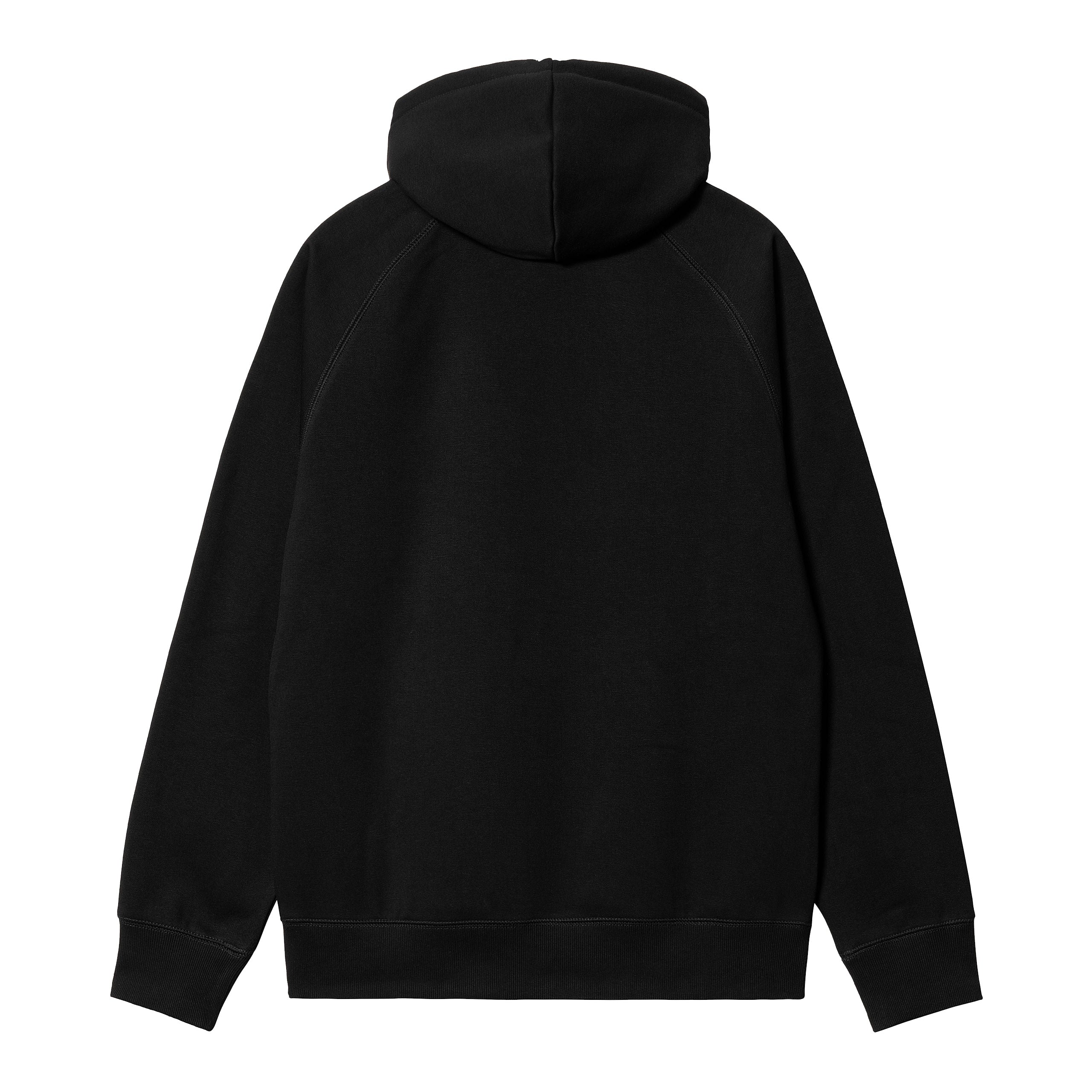 Black Carhartt hoodie with gold embroidered logo on sleeve. Free UK shipping on orders over £50.