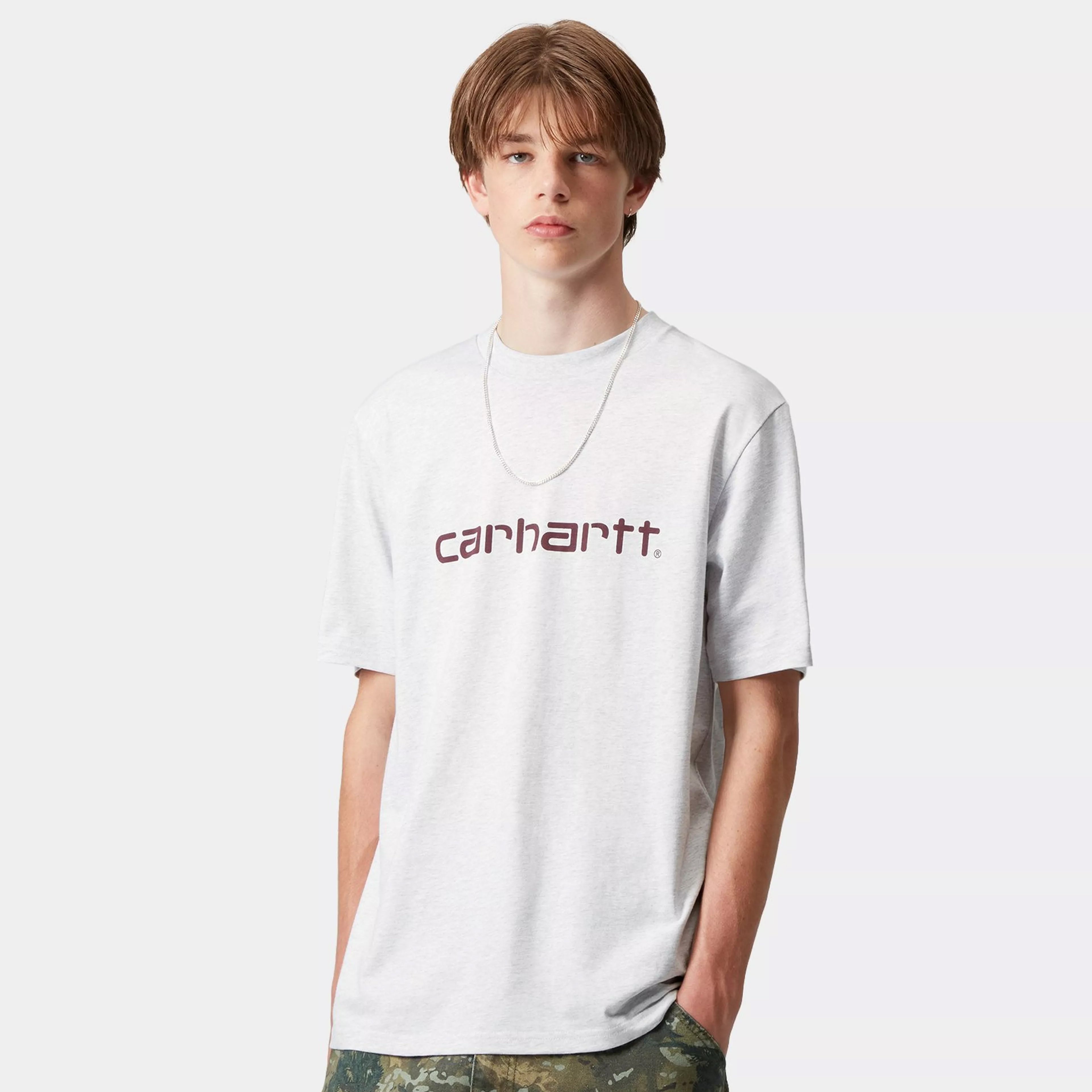 Carhartt WIP Script Short Sleeve T-shirt - Ash Heather/Rondo