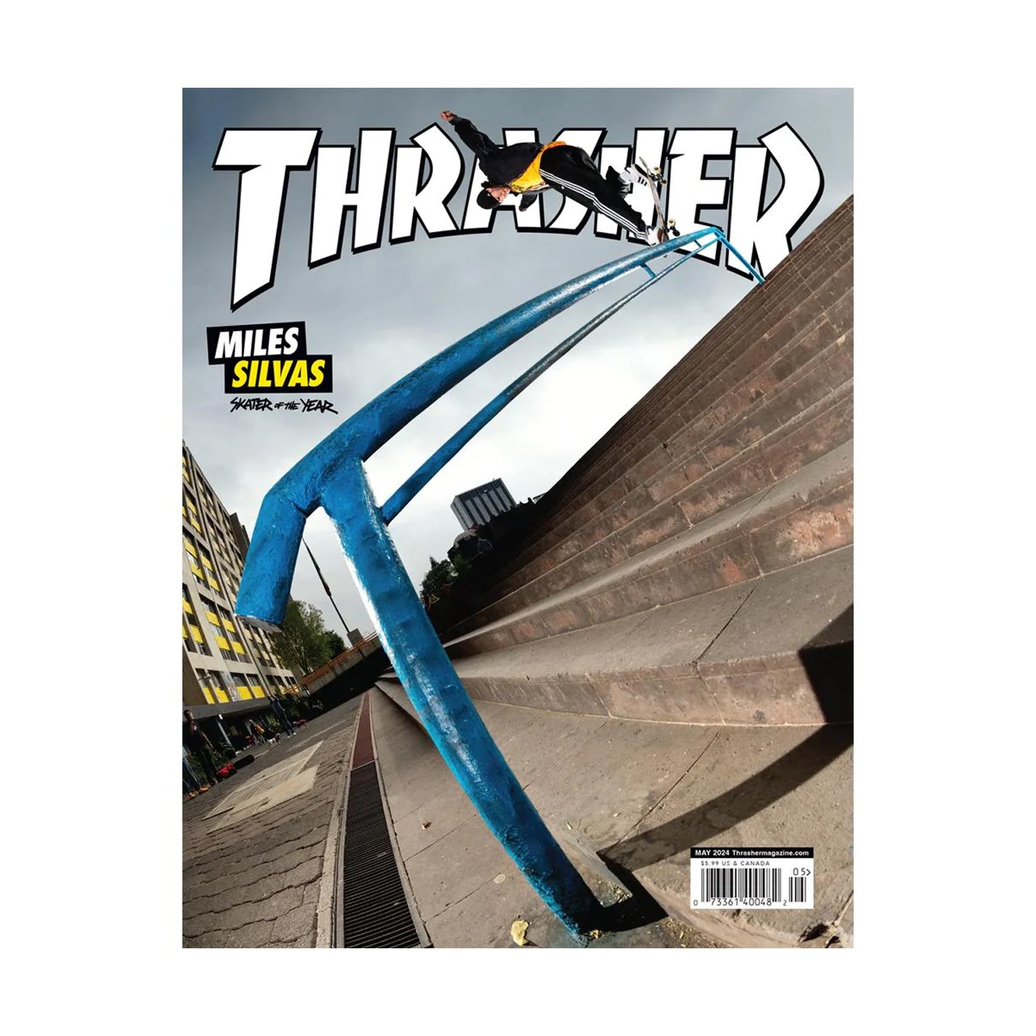 Thrasher skateboarding magazine May 2024 with Miles Silvas front photo cover. Free UK shipping over £50