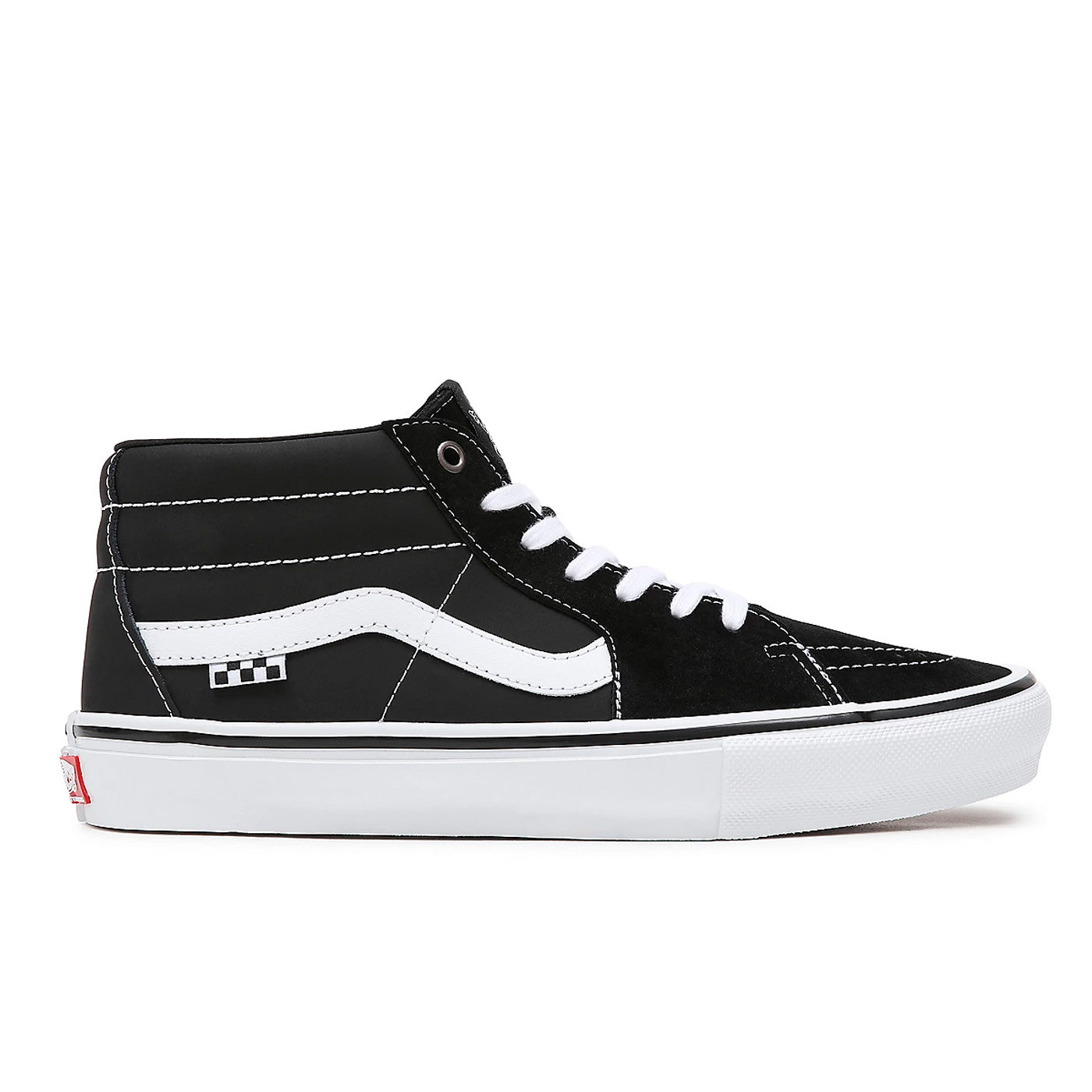 Black and white Jeff Grosso Vans mid top laced skate shoes with white sole. Free uk shipping over £50
