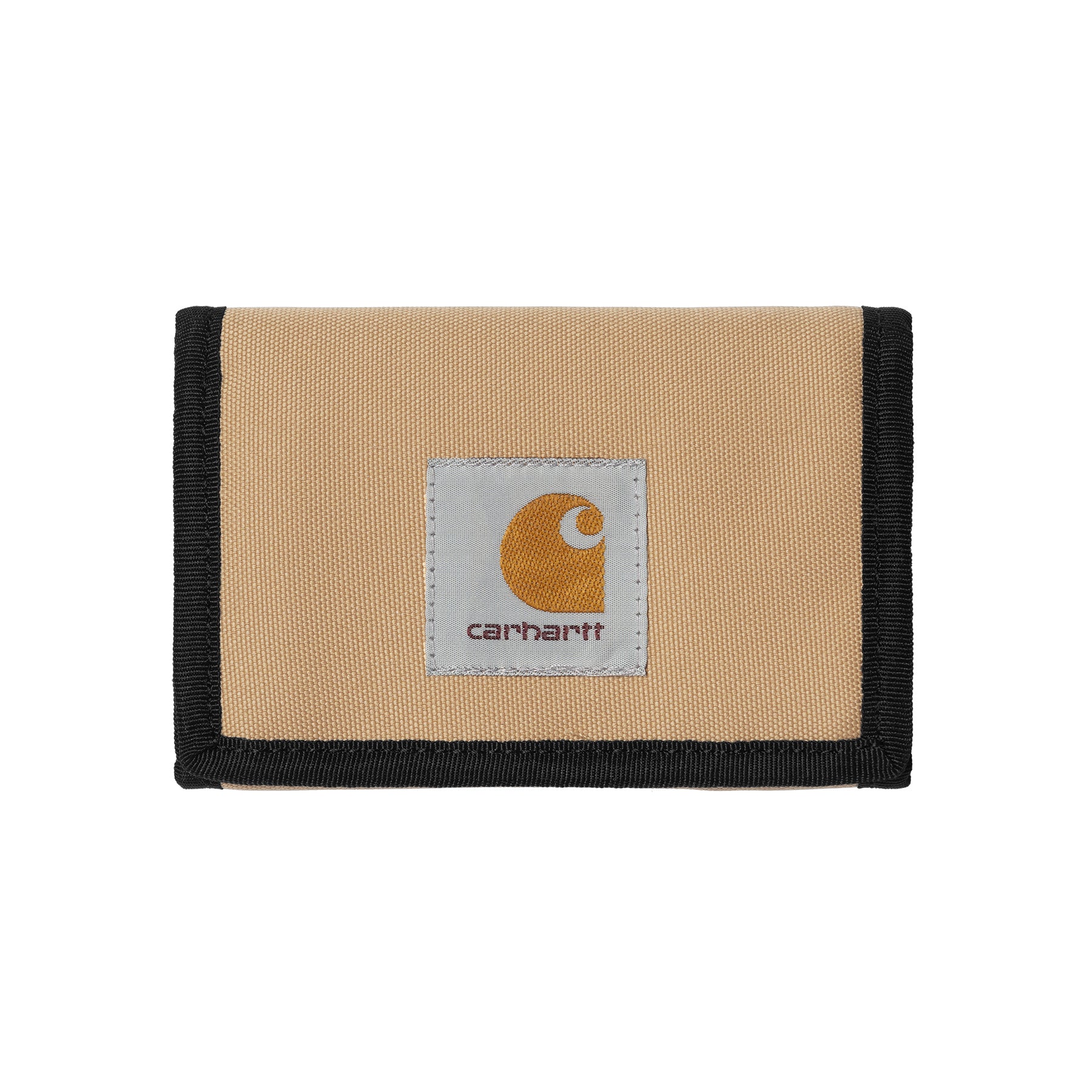 Beige and black carhartt wallet with woven logo. Free UK shipping on orders over £50.