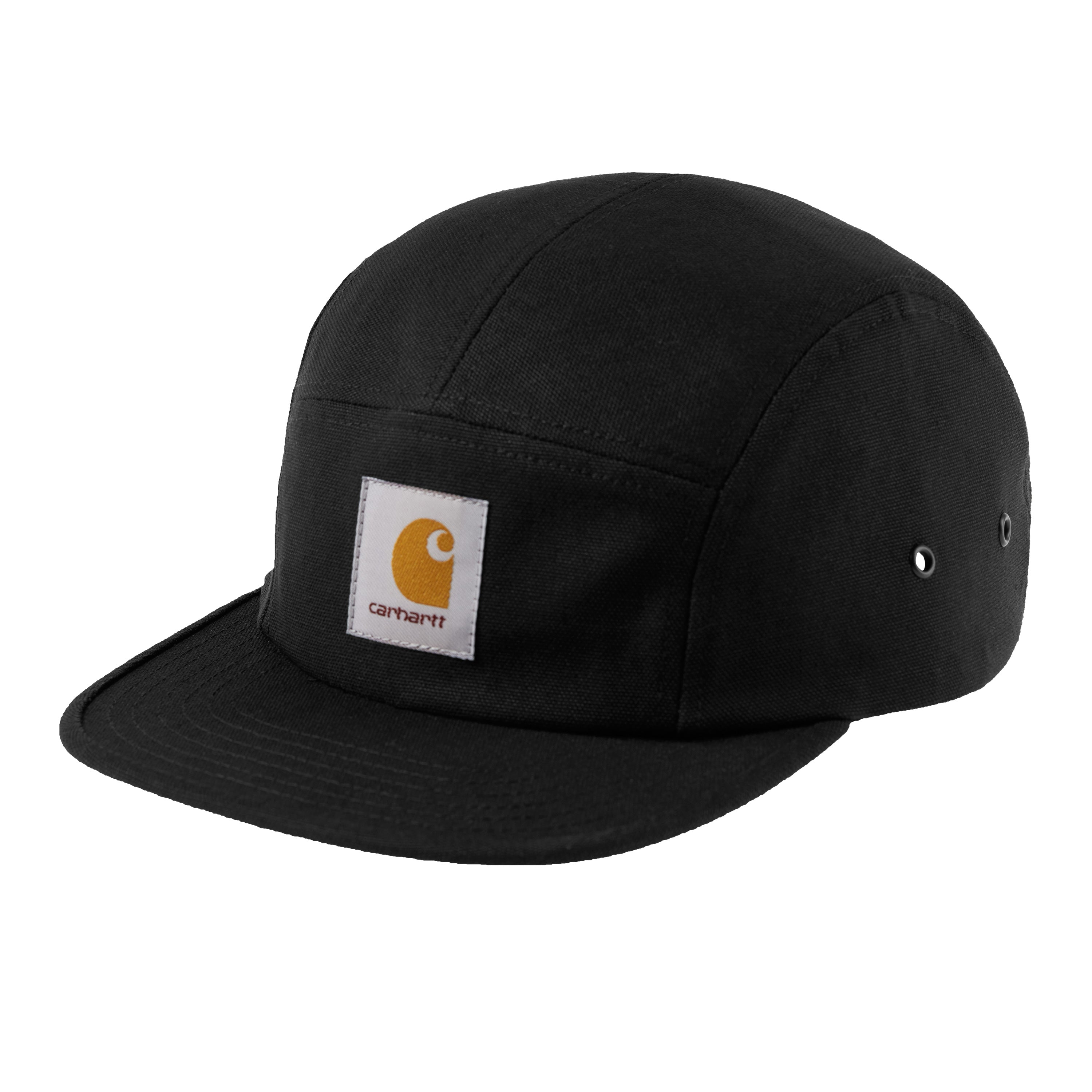 Black Carhartt cap with woven logo. Free UK shipping on orders over £50.