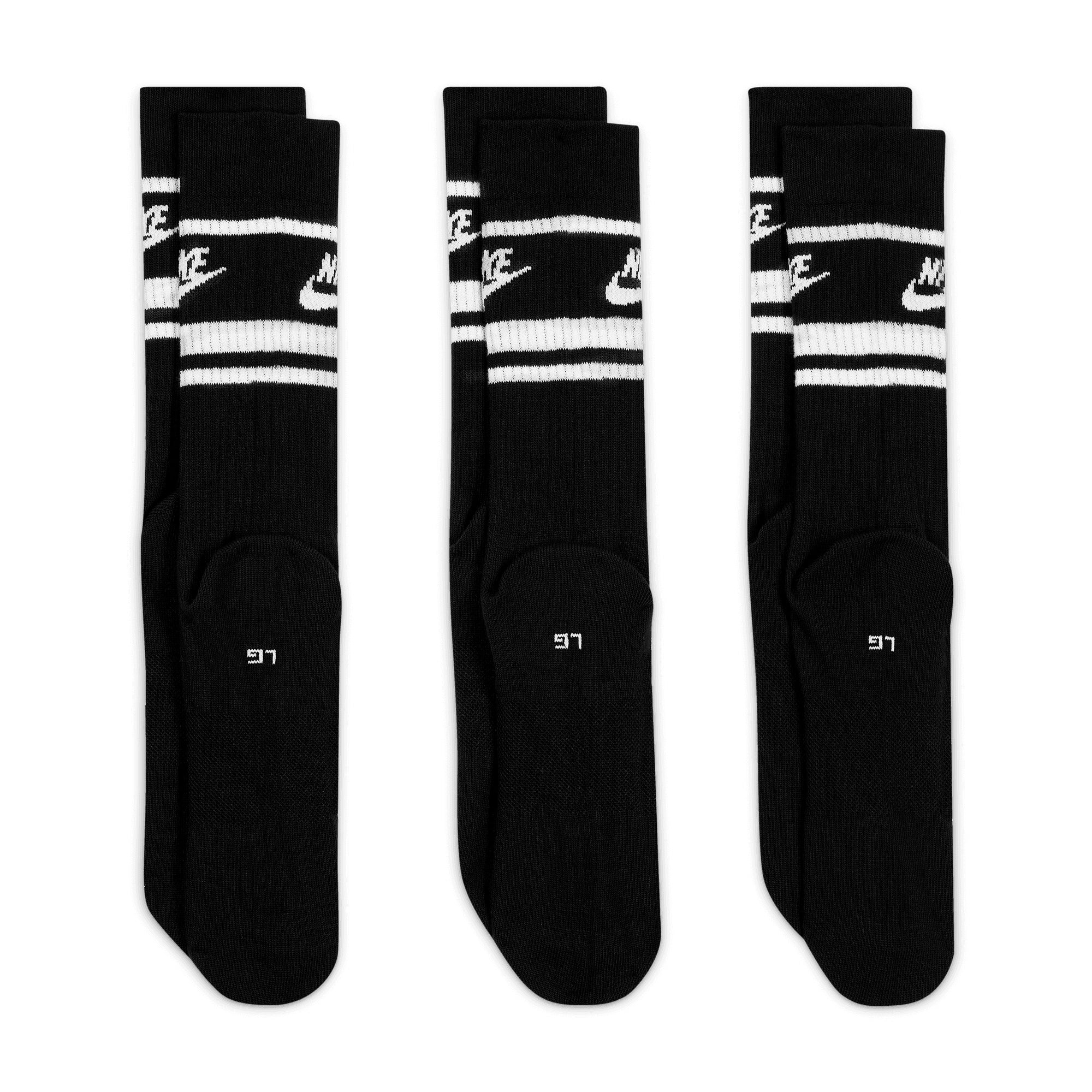 Nike SB Everyday Striped Essential Crew 3 Pack Socks - Black/White