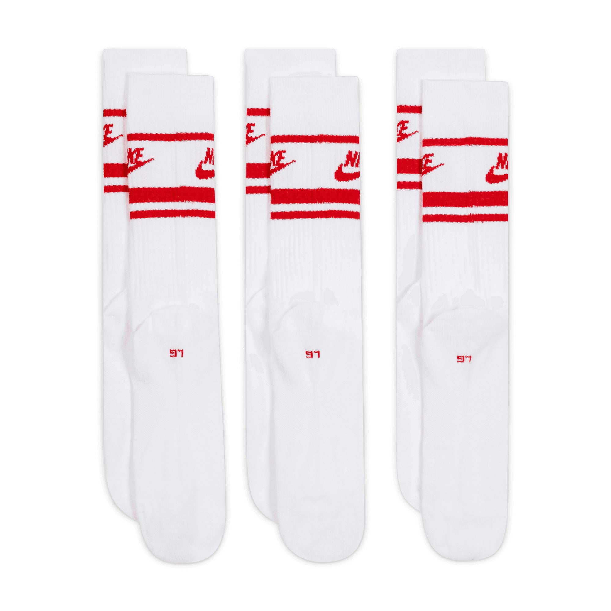 Nike SB Everyday Striped Essential Crew 3 pack Socks - White/University Red