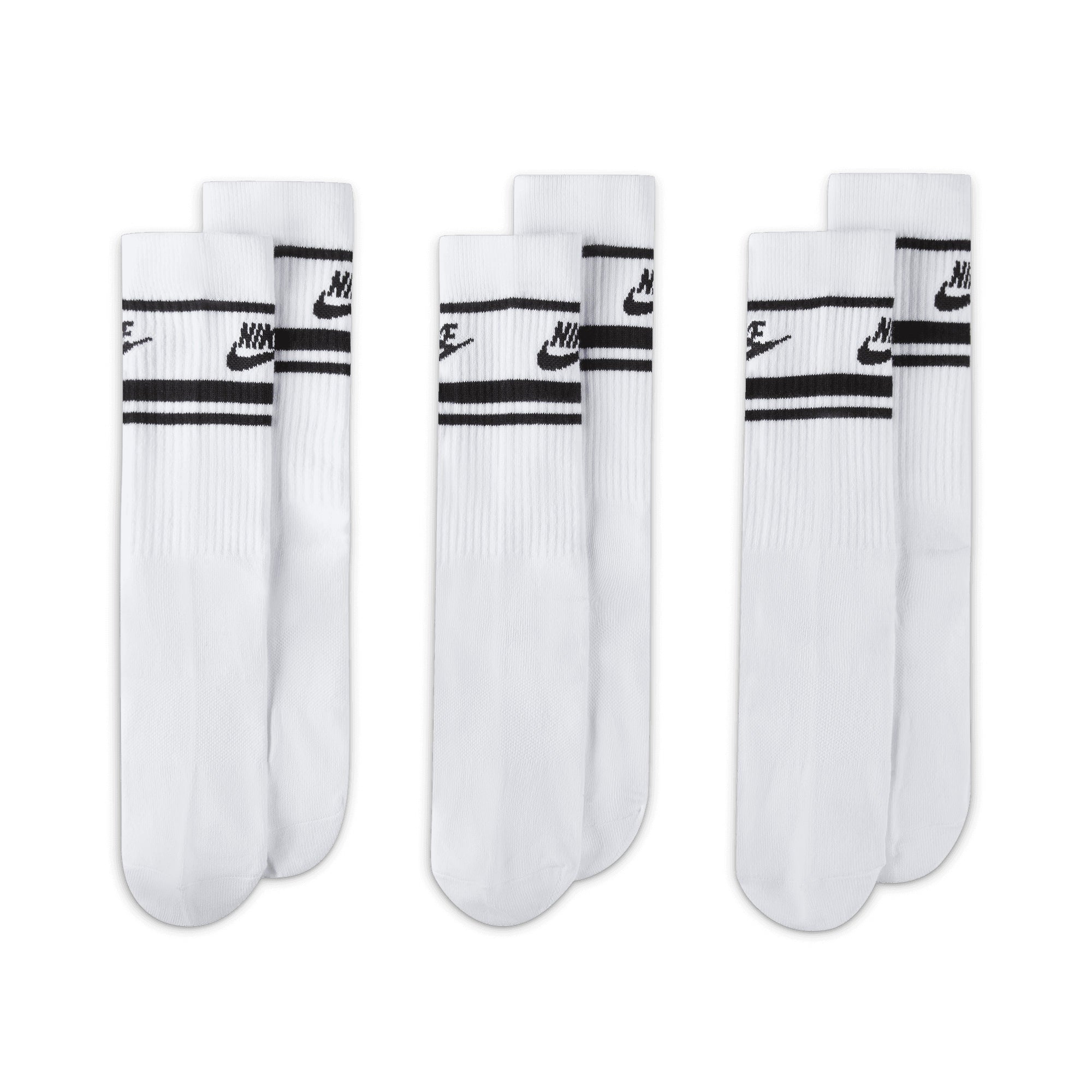 Nike SB Everyday Striped Essential Crew 3 pack Socks - White/Black