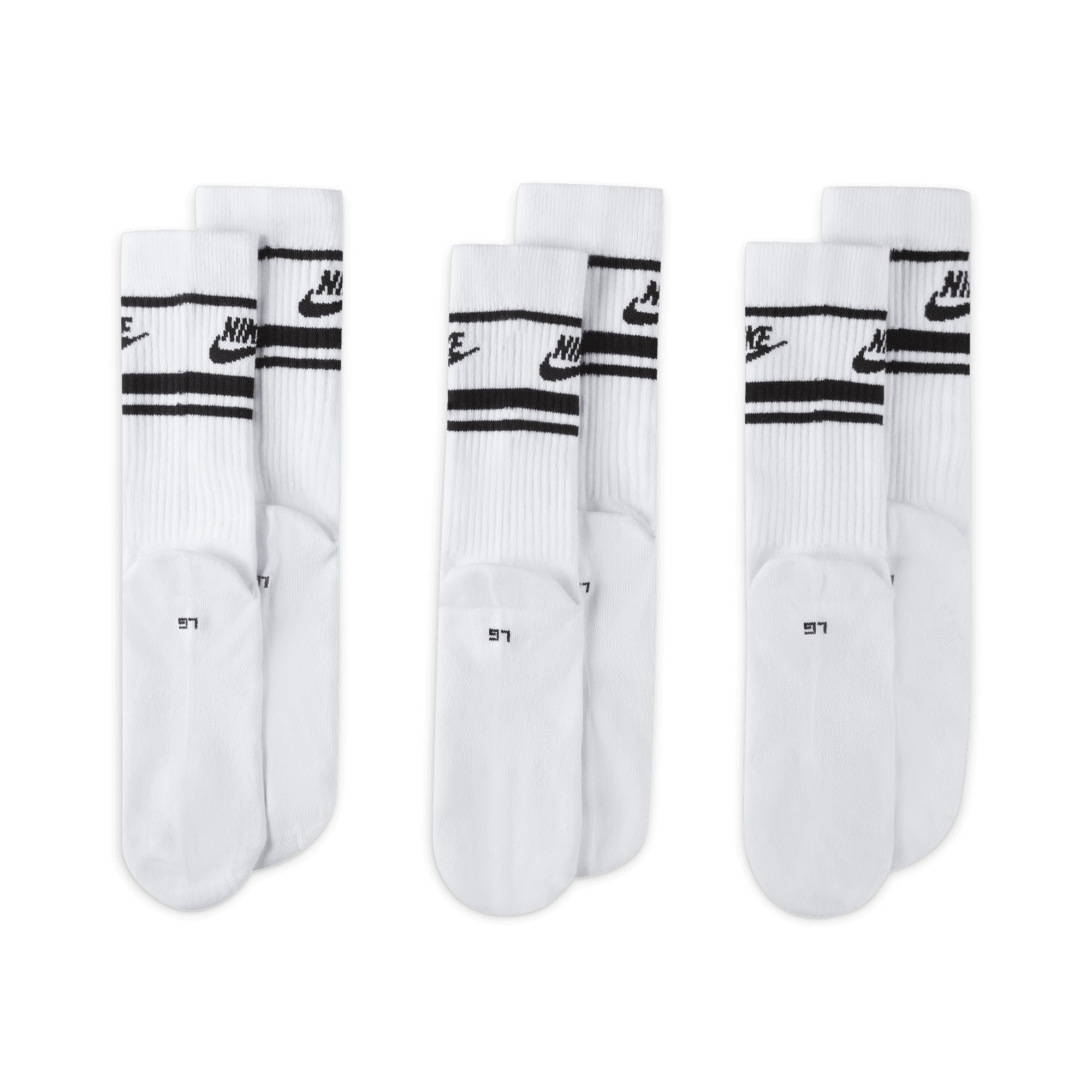 Nike SB Everyday Striped Essential Crew 3 pack Socks - White/Black