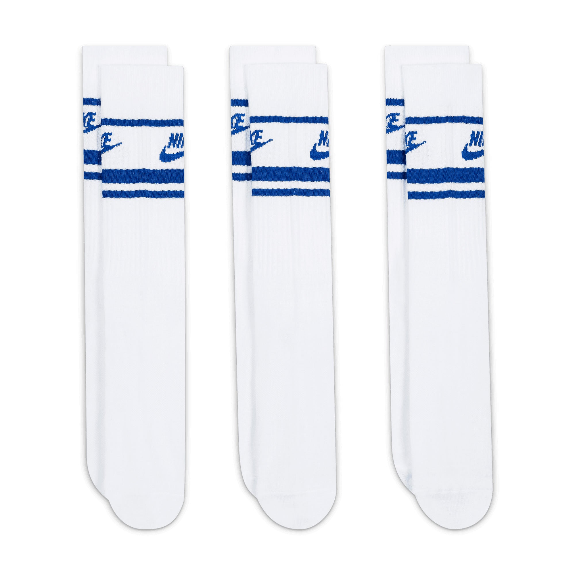 Nike SB Everyday Striped Essential Crew 3 pack Socks - White/Game Royal