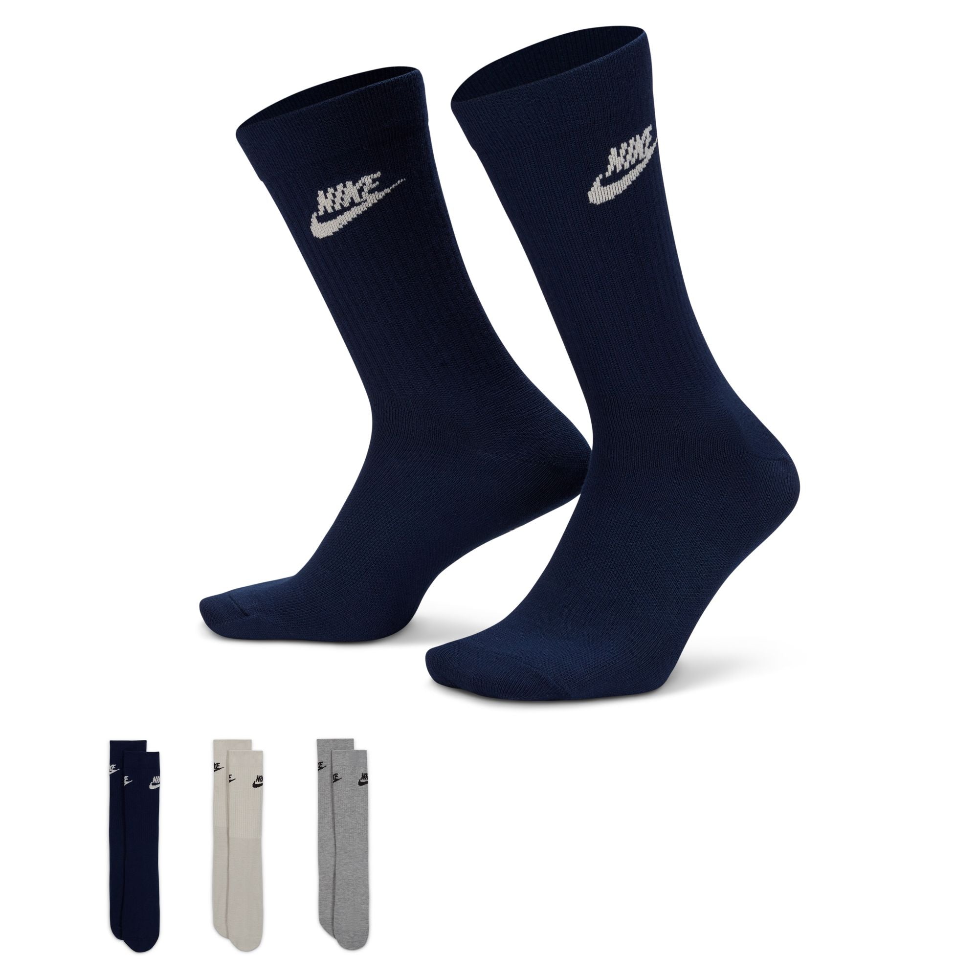 Nike Everyday Essential Crew 3 Pack Socks - Navy/Tan/Grey