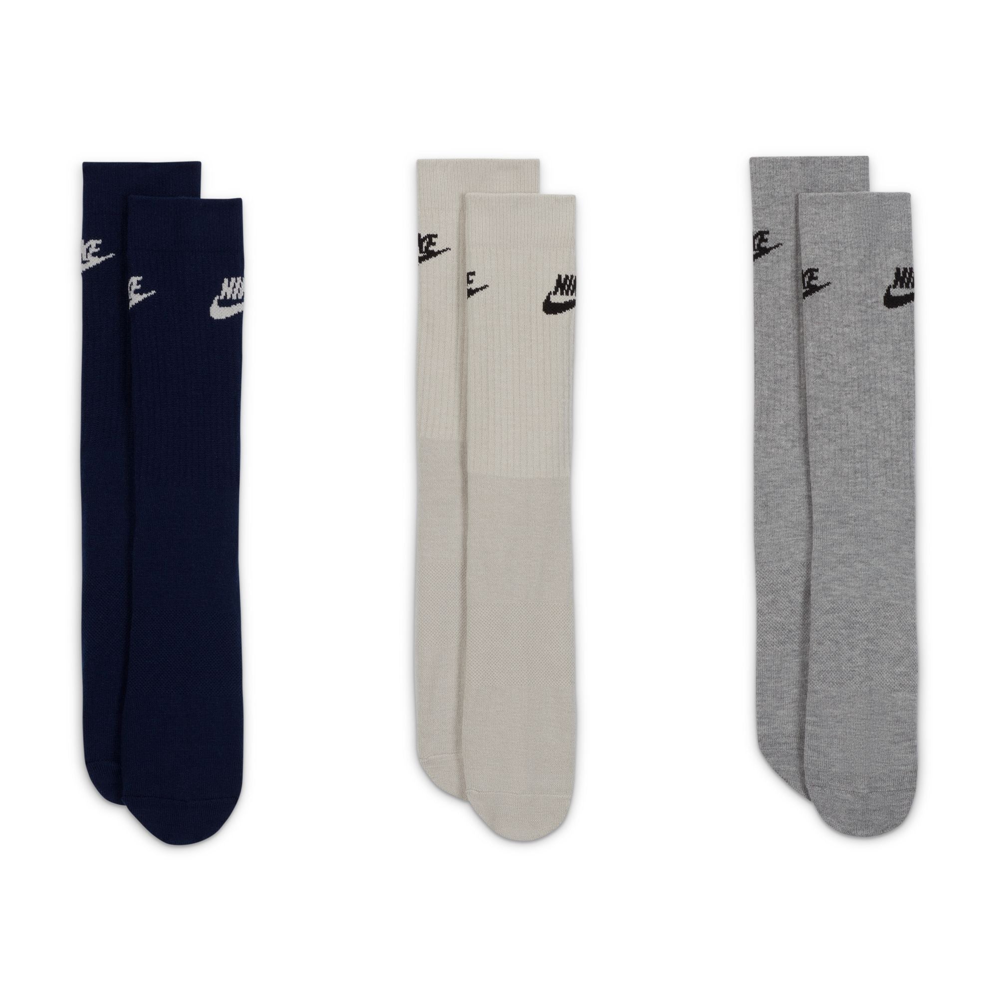 Nike Everyday Essential Crew 3 Pack Socks - Navy/Tan/Grey