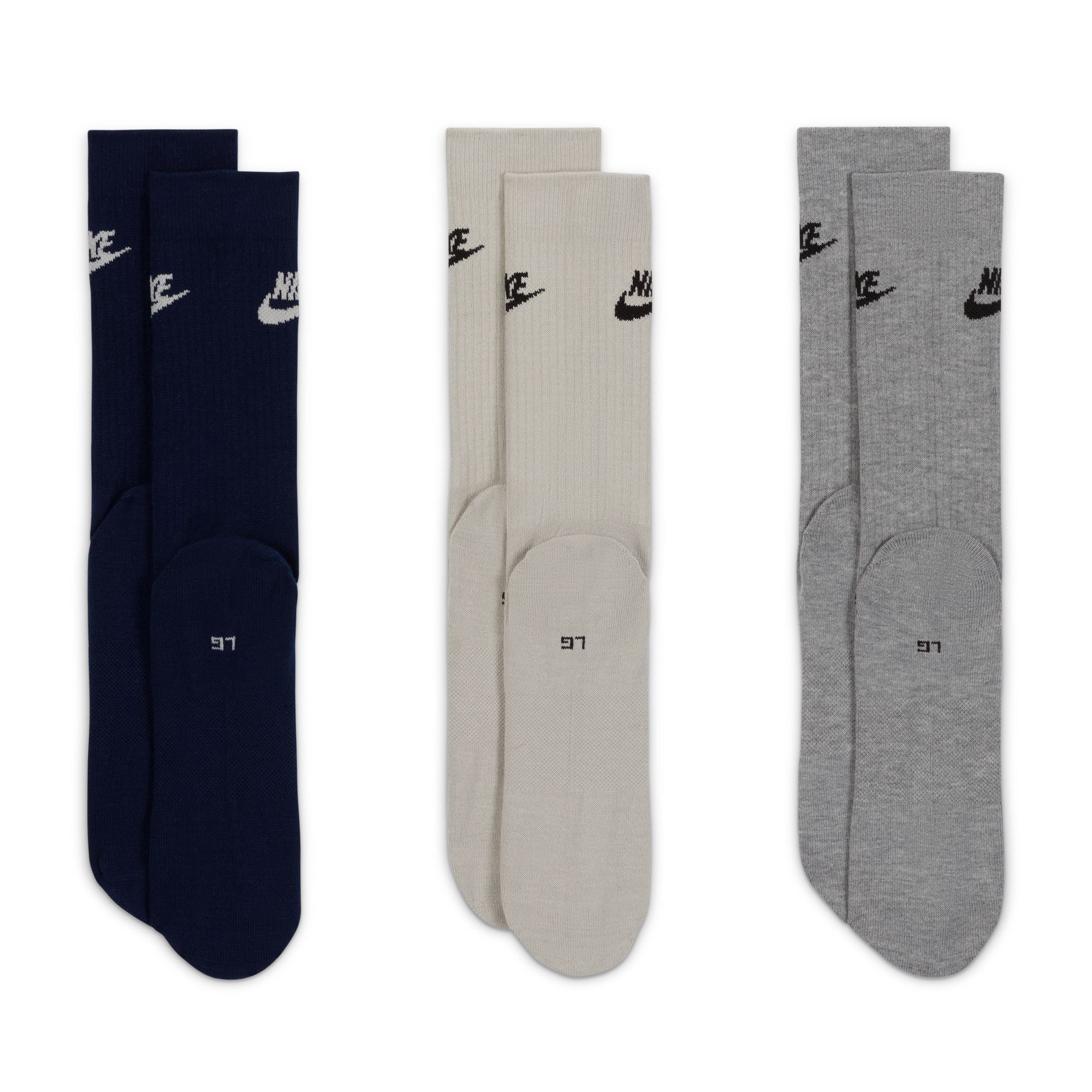 Nike Everyday Essential Crew 3 Pack Socks - Navy/Tan/Grey