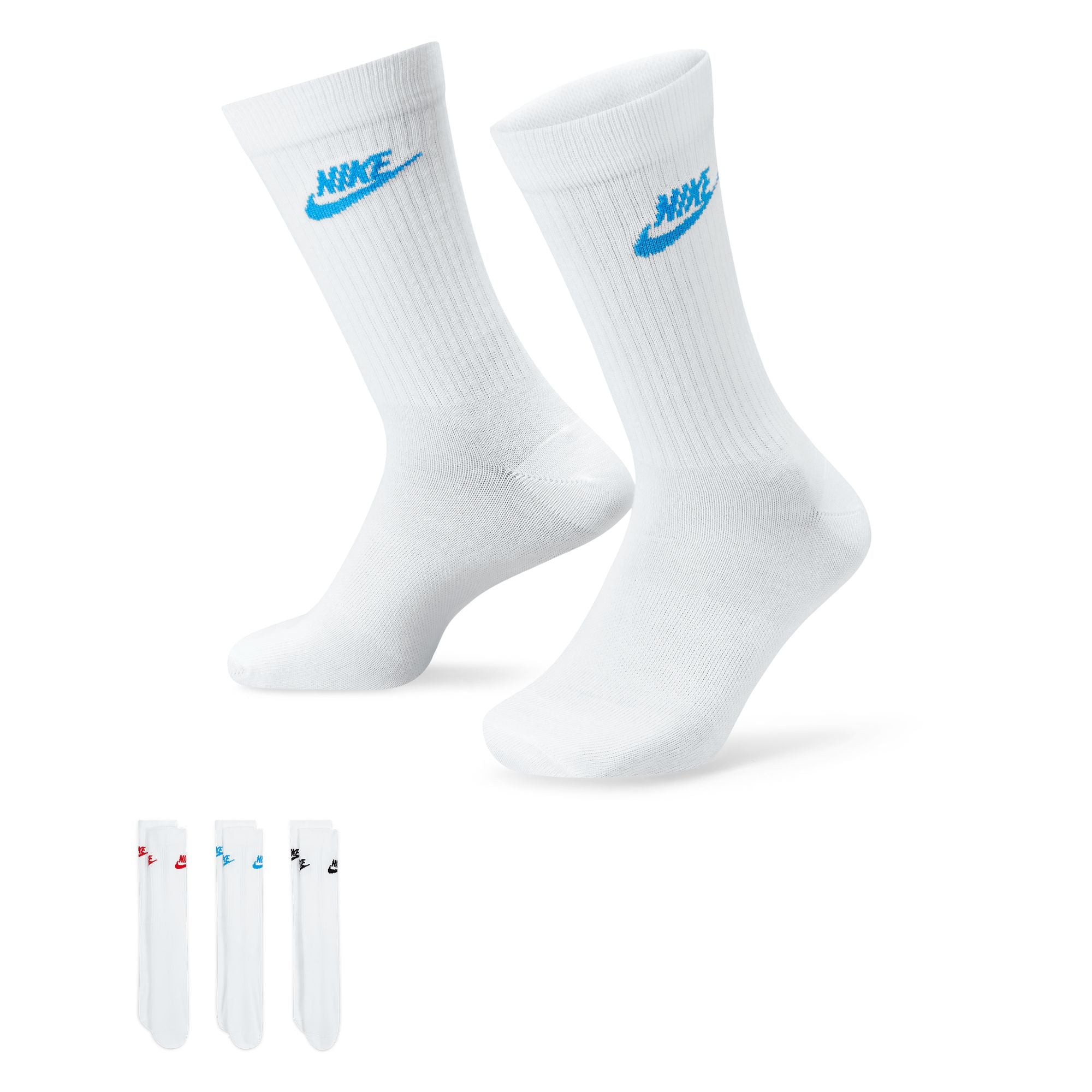 Nike Everyday Essential Crew 3 Pack Socks - White/Red/Blue/Black