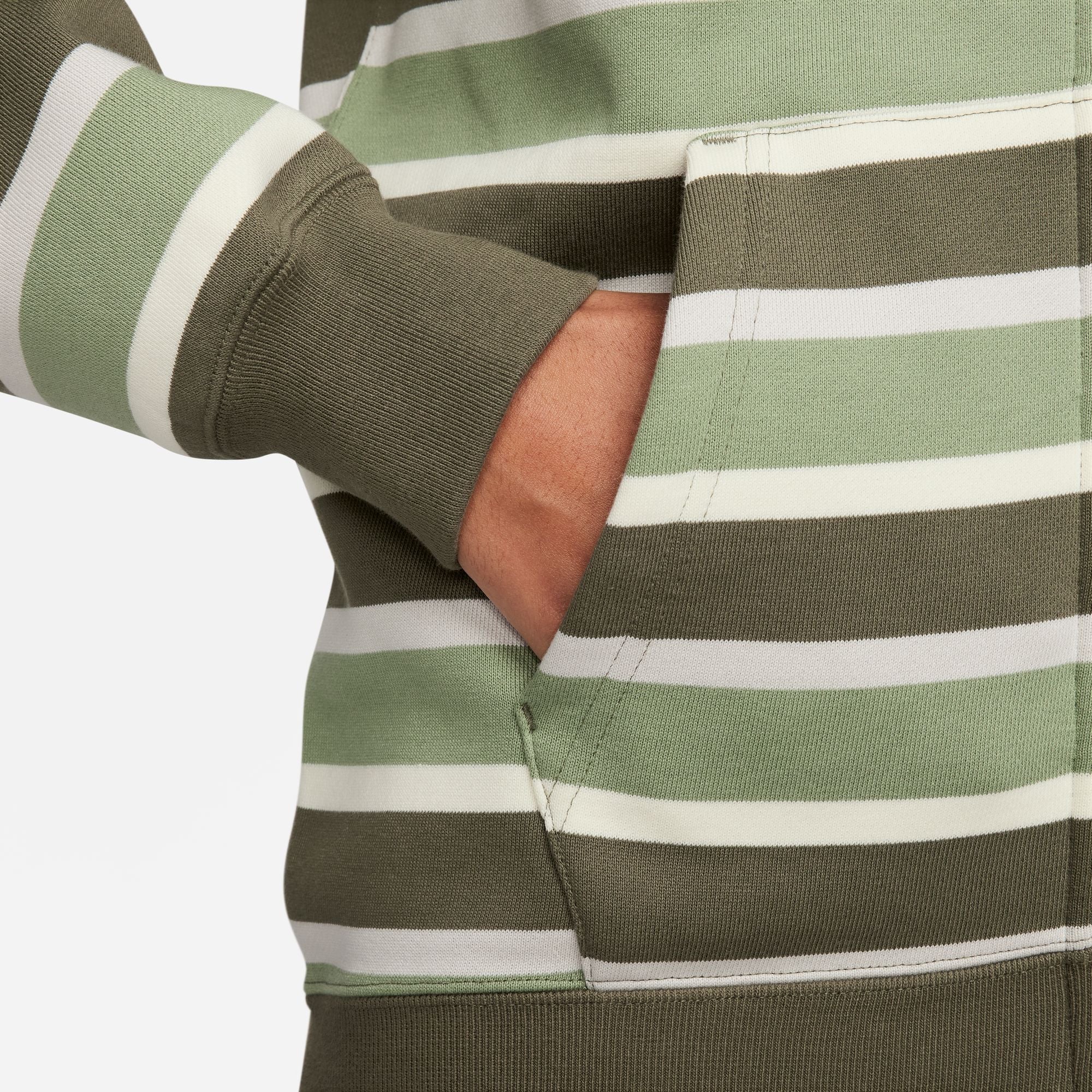 Nike SB Full Zip Striped Hooded Sweatshirt - Coconut Milk/Oil Green-White