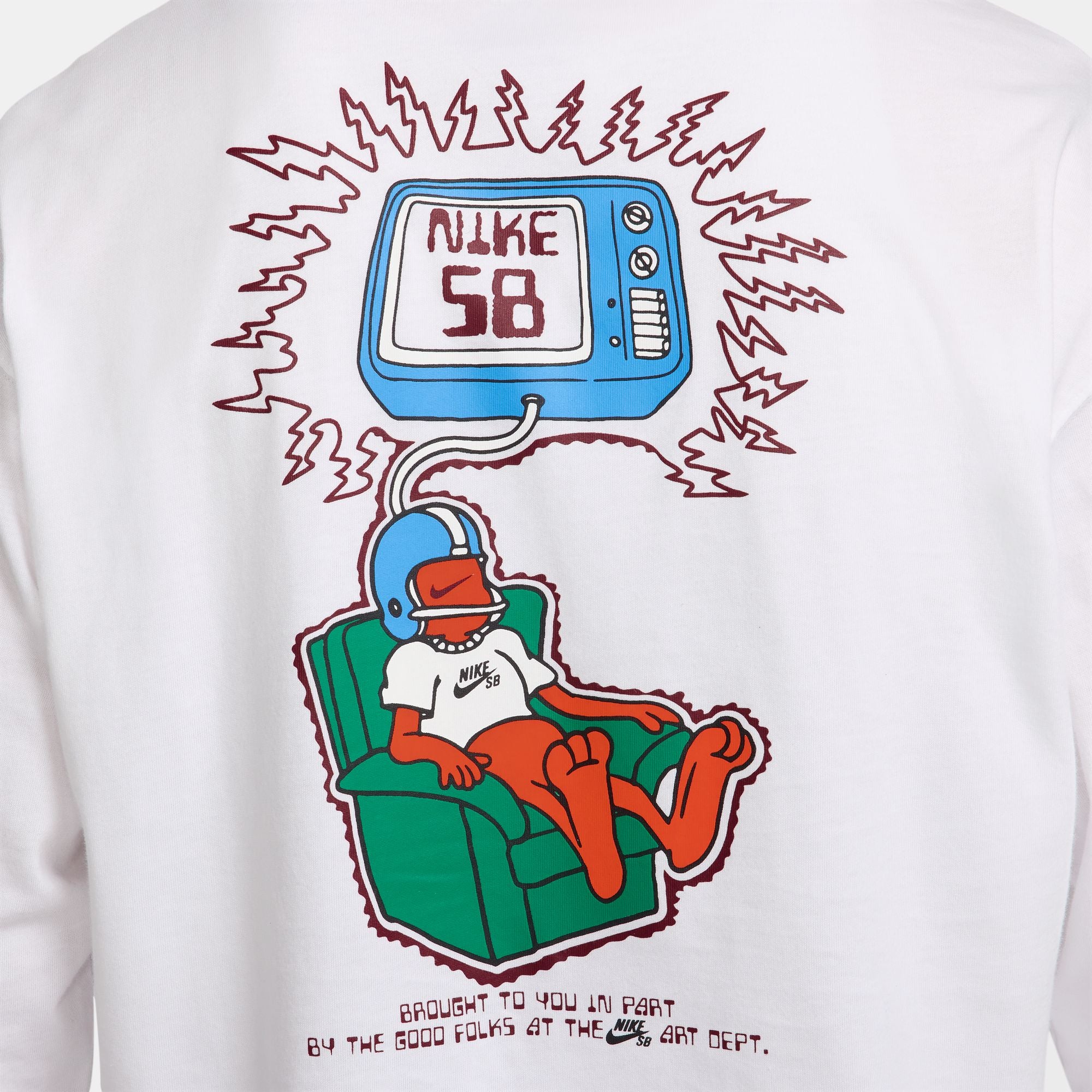 White nike long sleeve t-shirt with TV graphic on front and back. Free uk shipping for orders over £50