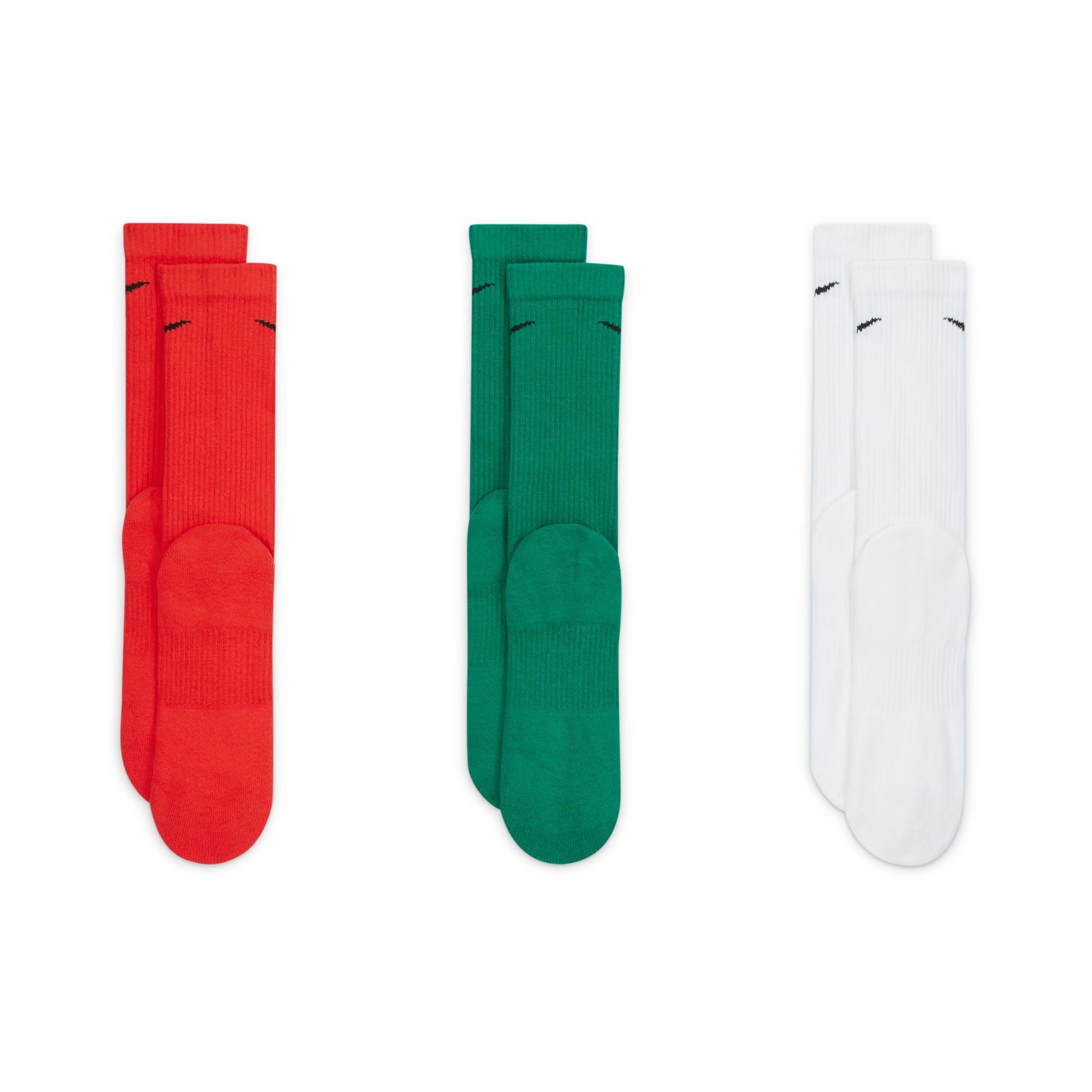 Nike Everyday Plus Cushioned Crew Socks - Red Green White Multicolour 3 Pack