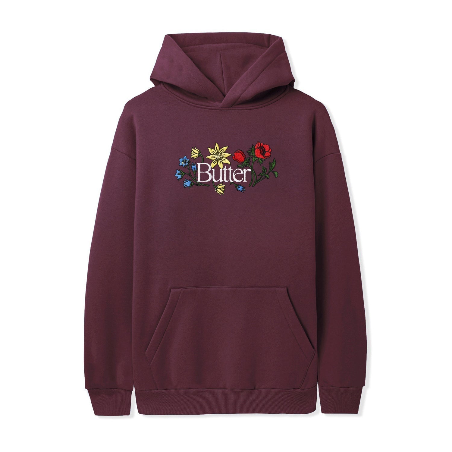 Butter Goods Floral Embroidered Hooded Sweatshirt - Wine