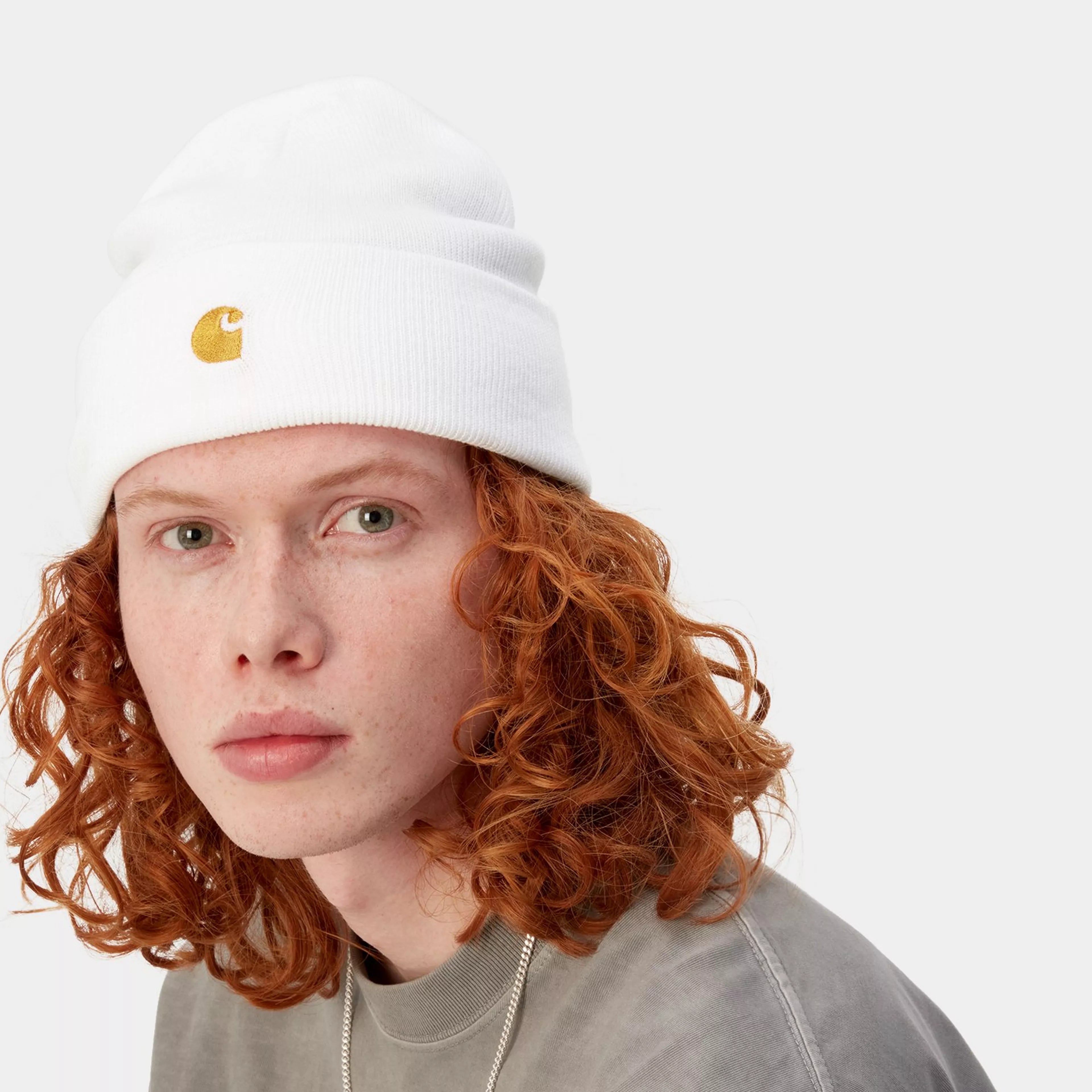 Carhartt WIP Chase Beanie - White/Gold