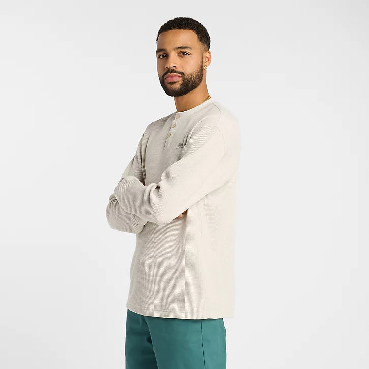 New Balance Numeric Longsleeve Waffle Henley Knit - Oatmeal Heather