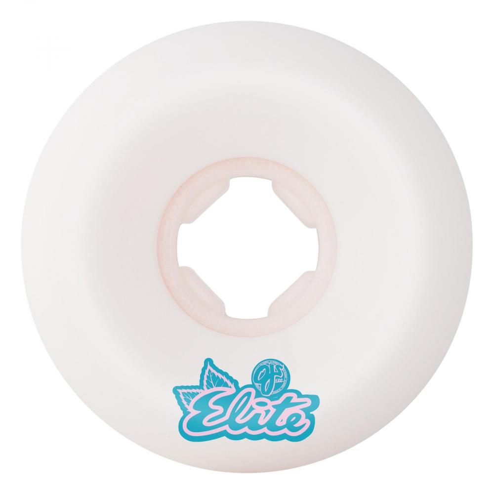 White OJ elite Jesse Lindoff 99a 54mm wheels with pink and green pool bowl graphic on side. Free uk shipping over £50