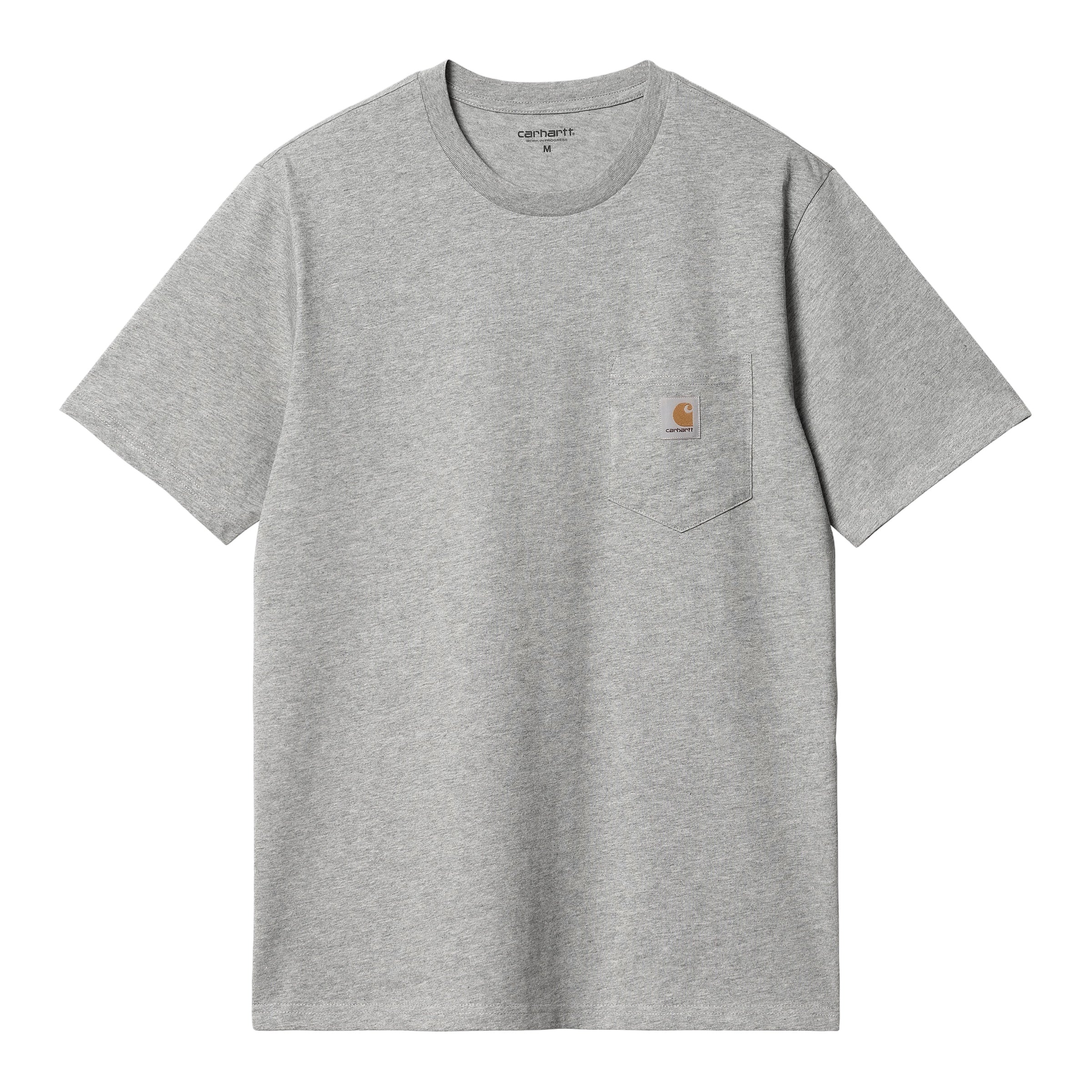 Grey Carhartt tshirt with woven logo on the front pocket. Free UK shipping on orders over £50.