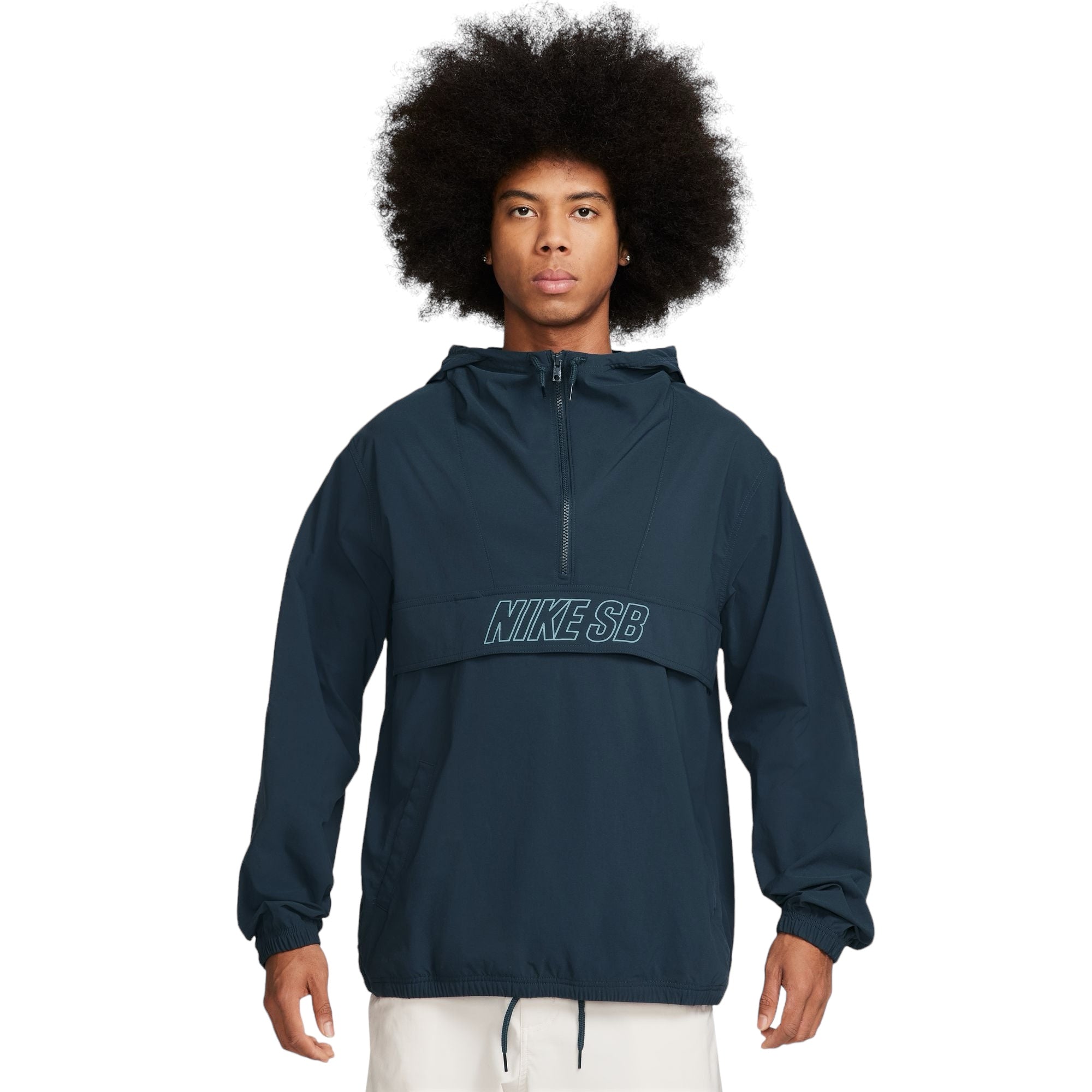 Nike SB Half Zip Pullover Hooded Jacket - Army Navy/Denim Turquoise