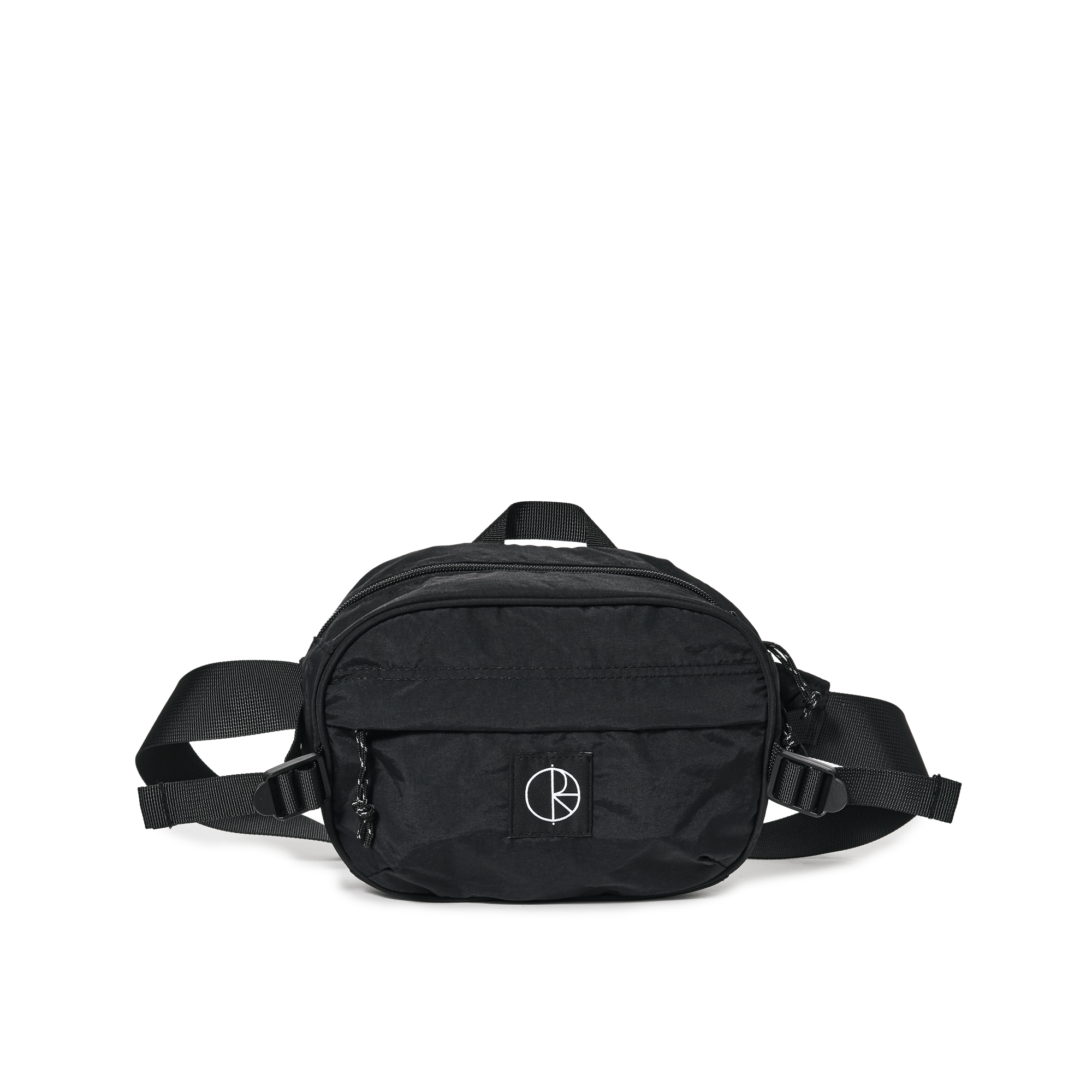 Black polar nylon hip bag with black patch logo on front. Card and cash pockets inside. Free uk shipping on orders over £50