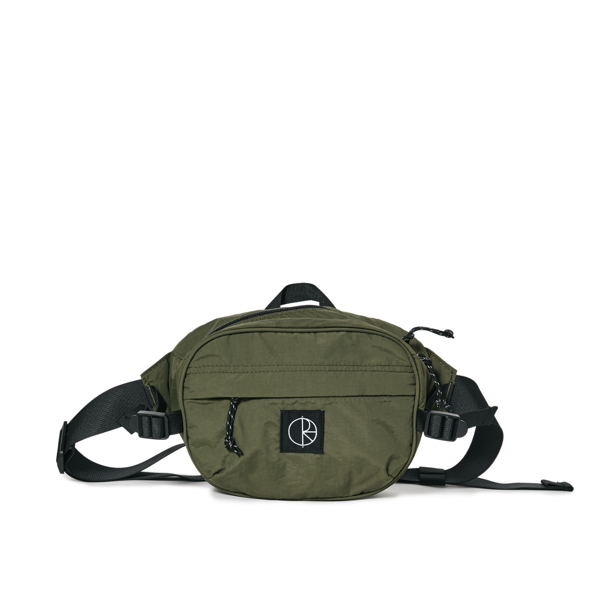 Olive green polar nylon hip bag with black patch logo on front. Card and cash pockets inside. Free uk shipping on orders over £50
