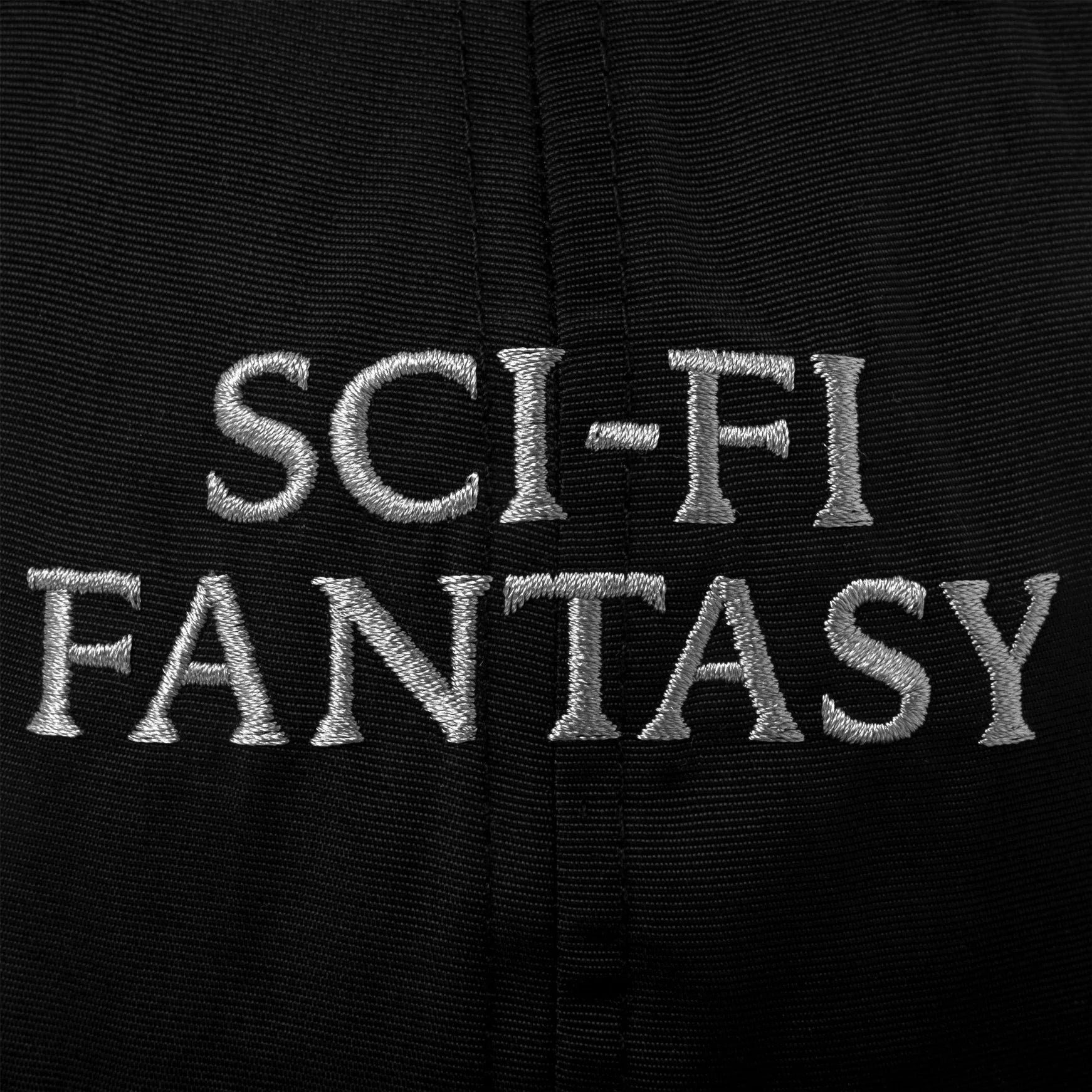 Black and grey sci fi fantasy six panel cap with grey logo on front. Free uk shipping on orders over £50