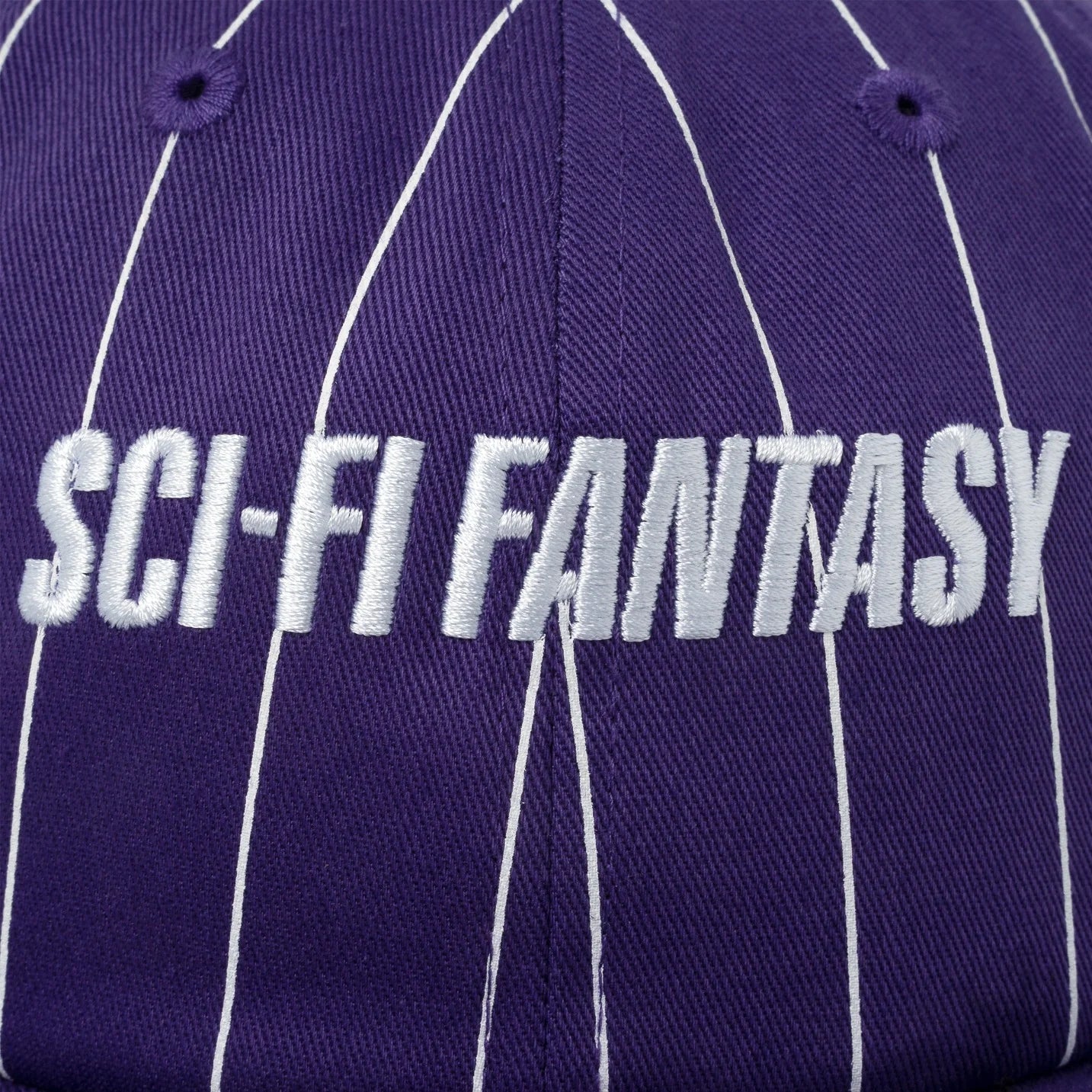 Purple sci fi fantasy six panel cap with white stripes and a white logo. Free uk shipping over £50