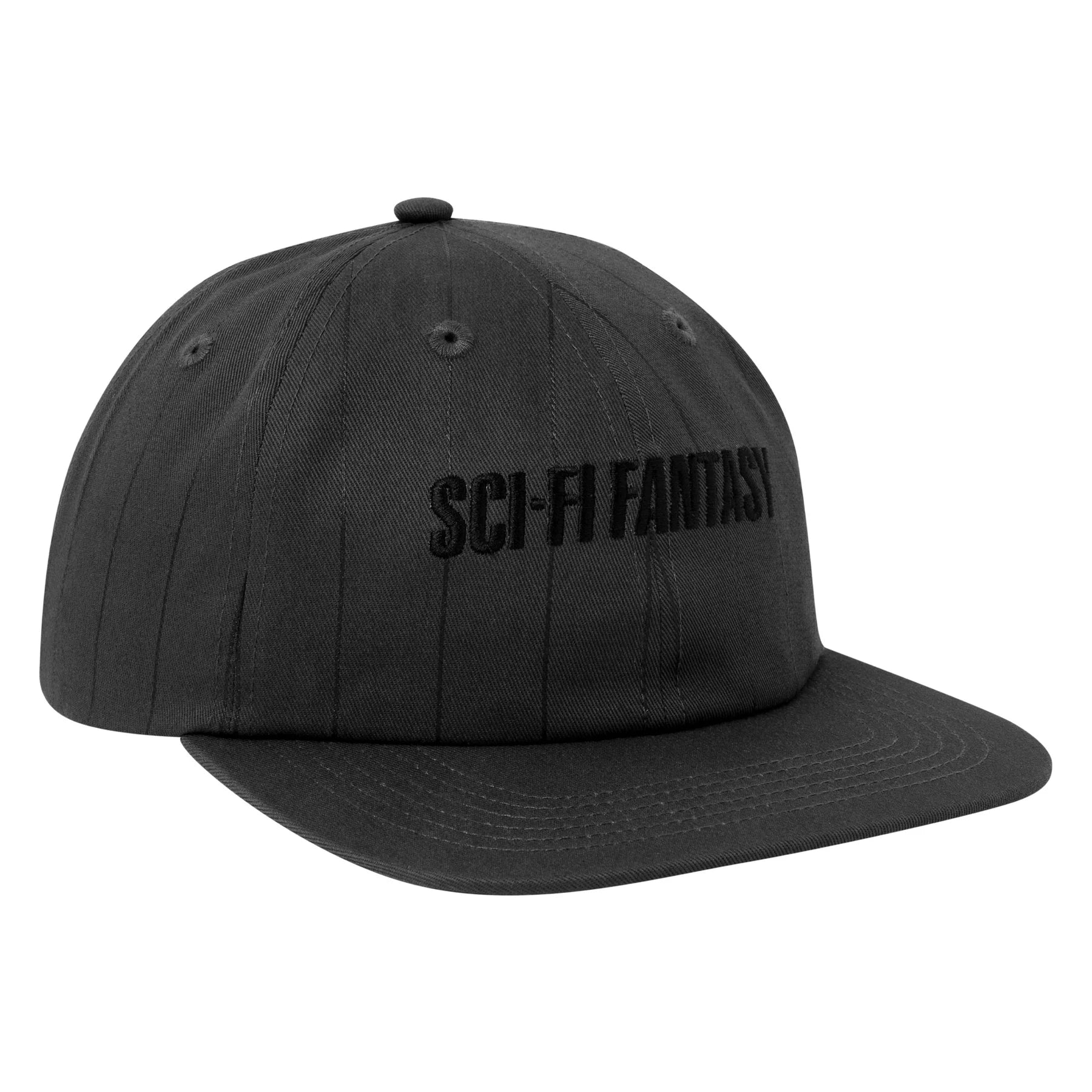 Dark grey sci fi fantasy six panel cap with black logo on front. Free uk shipping on orders over £50