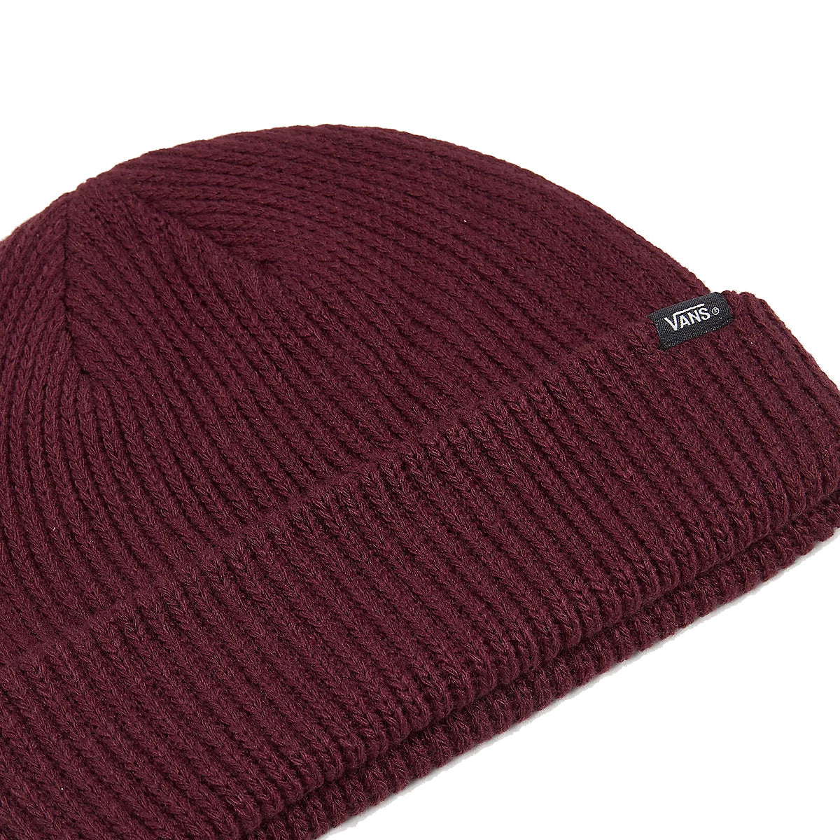 Burgundy vans cuffed and ribbed beanie with vans logo tag. Free uk shipping over £50