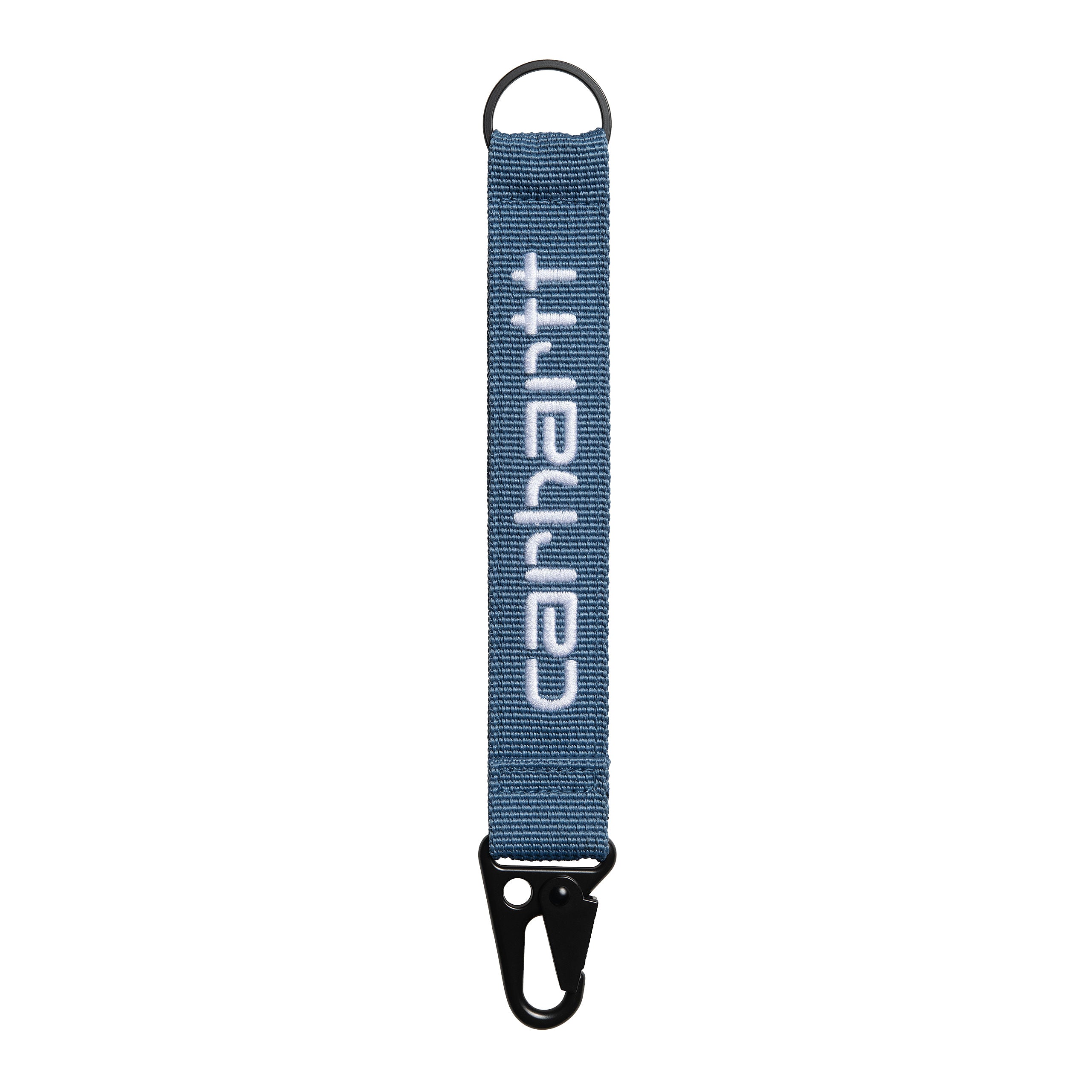 Blue Carhartt keyholder with white embroidered logo. Free UK shipping on orders over £50.